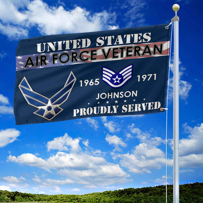 Premium USAF Grommet Flag, Custom Name, Rank, Year, Gifts For Air Force Veteran, Best Gifts On Father's Day, Armed Forces Day, Independence Day, Veterans Day.