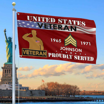 Premium US Veteran Grommet Flag, Custom Name, Rank, Year, Gifts For US Veteran, Best Gifts On Father's Day, Armed Forces Day, Independence Day, Veterans Day.