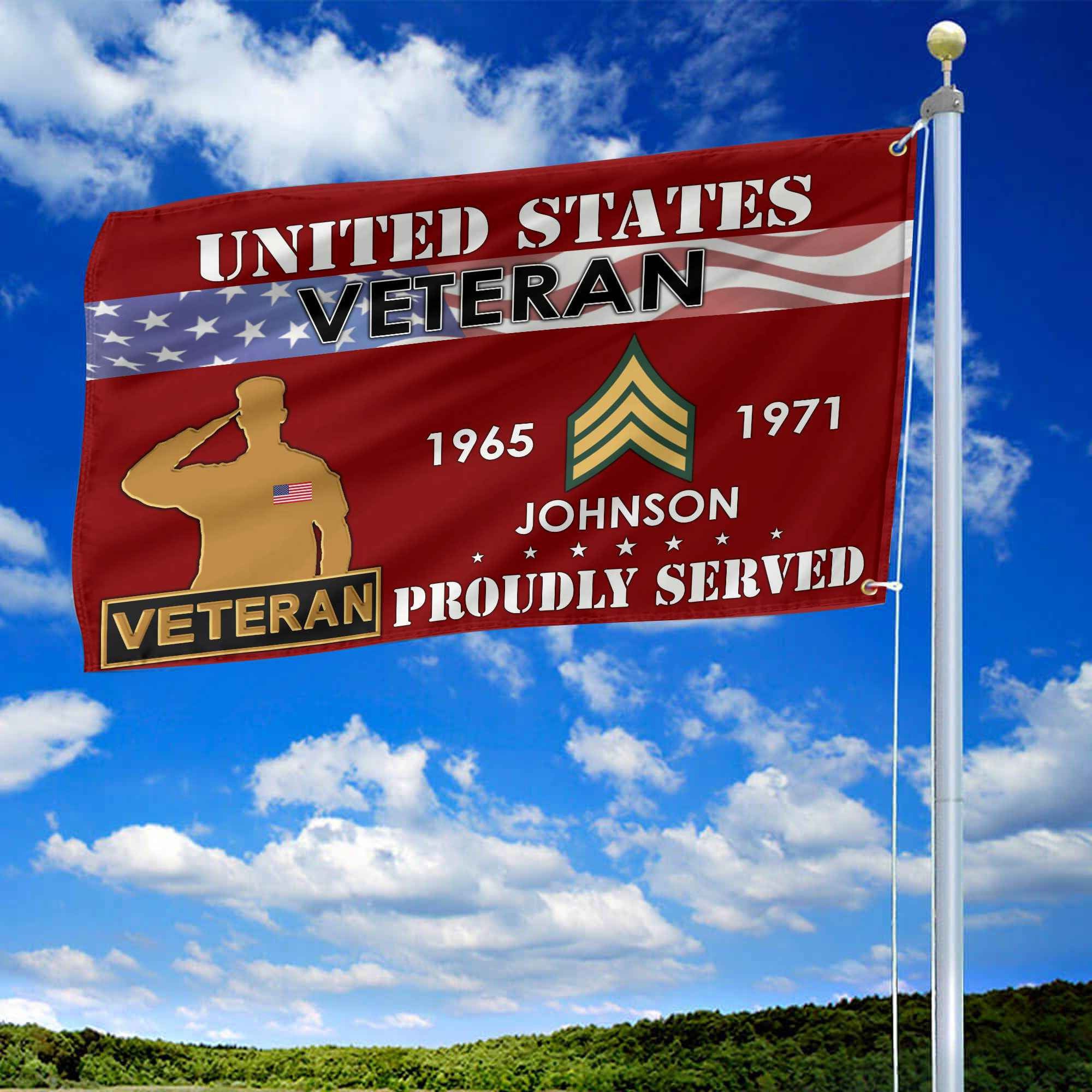 Premium US Veteran Grommet Flag, Custom Name, Rank, Year, Gifts For US Veteran, Best Gifts On Father's Day, Armed Forces Day, Independence Day, Veterans Day.