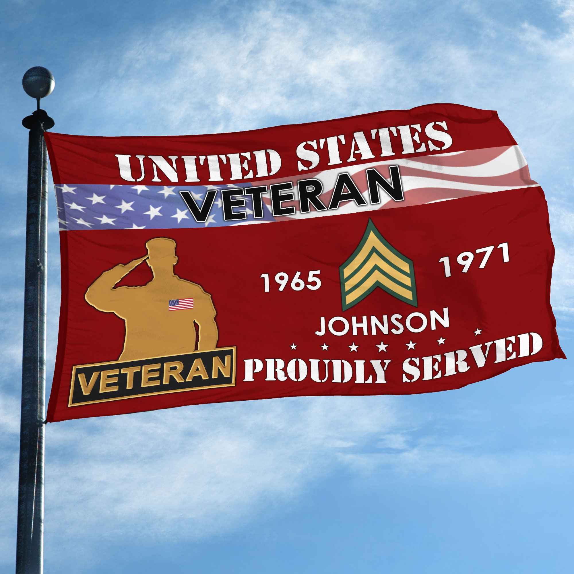 Premium US Veteran Grommet Flag, Custom Name, Rank, Year, Gifts For US Veteran, Best Gifts On Father's Day, Armed Forces Day, Independence Day, Veterans Day.