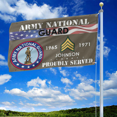 Premium US Army National Guard Grommet Flag, Custom Name, Rank, Year, Gifts For Army National Guard Veteran, Best Gifts On Father's Day, Armed Forces Day, Independence Day, Veterans Day.