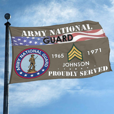 Premium US Army National Guard Grommet Flag, Custom Name, Rank, Year, Gifts For Army National Guard Veteran, Best Gifts On Father's Day, Armed Forces Day, Independence Day, Veterans Day.
