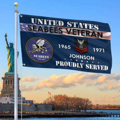 Premium US Seabees Grommet Flag, Custom Name, Rank, Year, Gifts For Seabees Veteran, Best Gifts On Father's Day, Armed Forces Day, Independence Day, Veterans Day.
