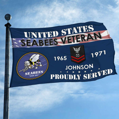 Premium US Seabees Grommet Flag, Custom Name, Rank, Year, Gifts For Seabees Veteran, Best Gifts On Father's Day, Armed Forces Day, Independence Day, Veterans Day.