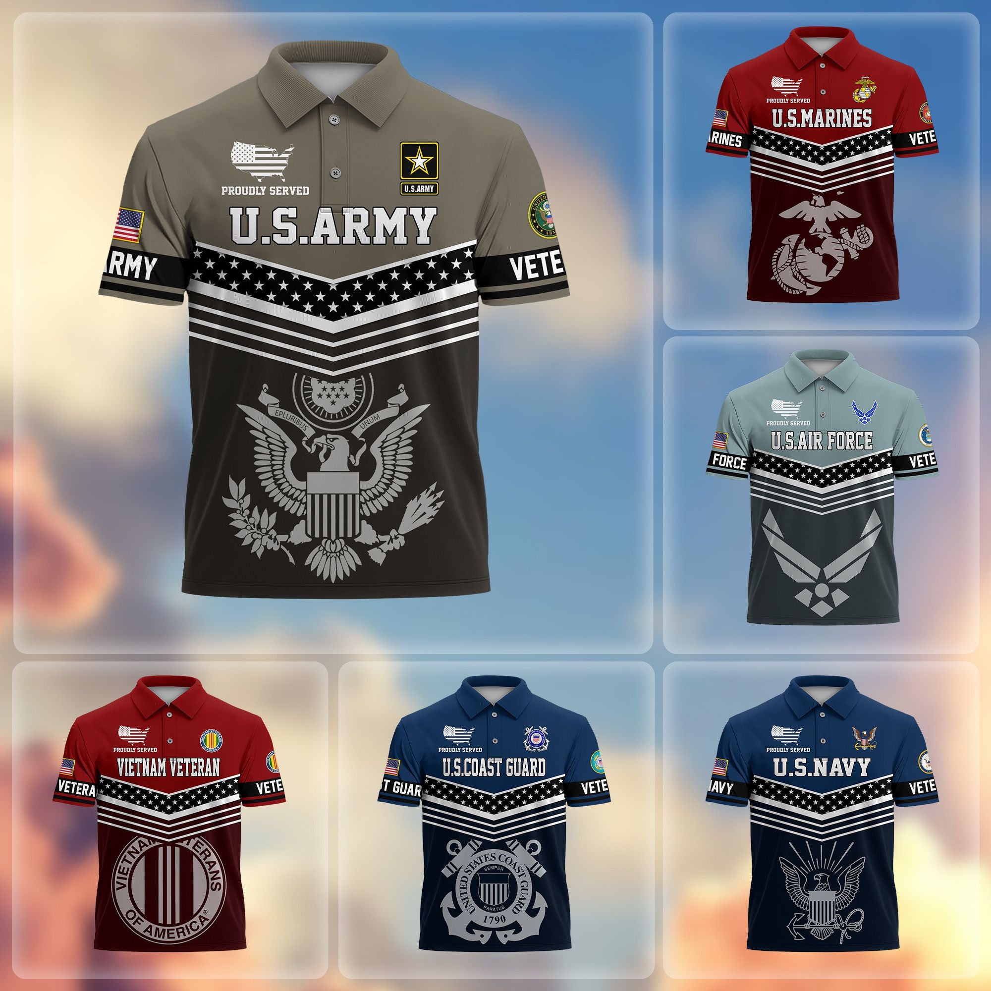 Premium US Veterans Polo Shirt, Gifts For US Veterans, Gifts For Dad, For Husband, Best Gifts On Father's Day, Armed Forces Day, Independence Day, Veterans Day.