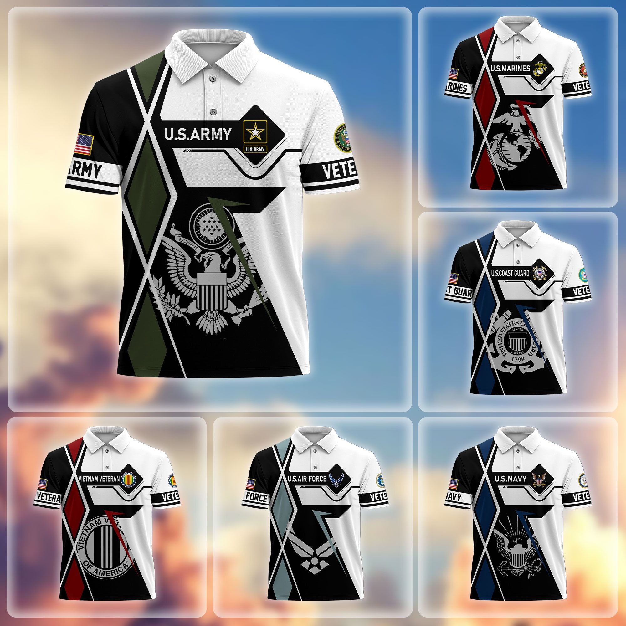 Premium US Veterans Polo Shirt, Gifts For US Veterans, Gifts For Dad, For Husband, Best Gifts On Father's Day, Armed Forces Day, Independence Day, Veterans Day.