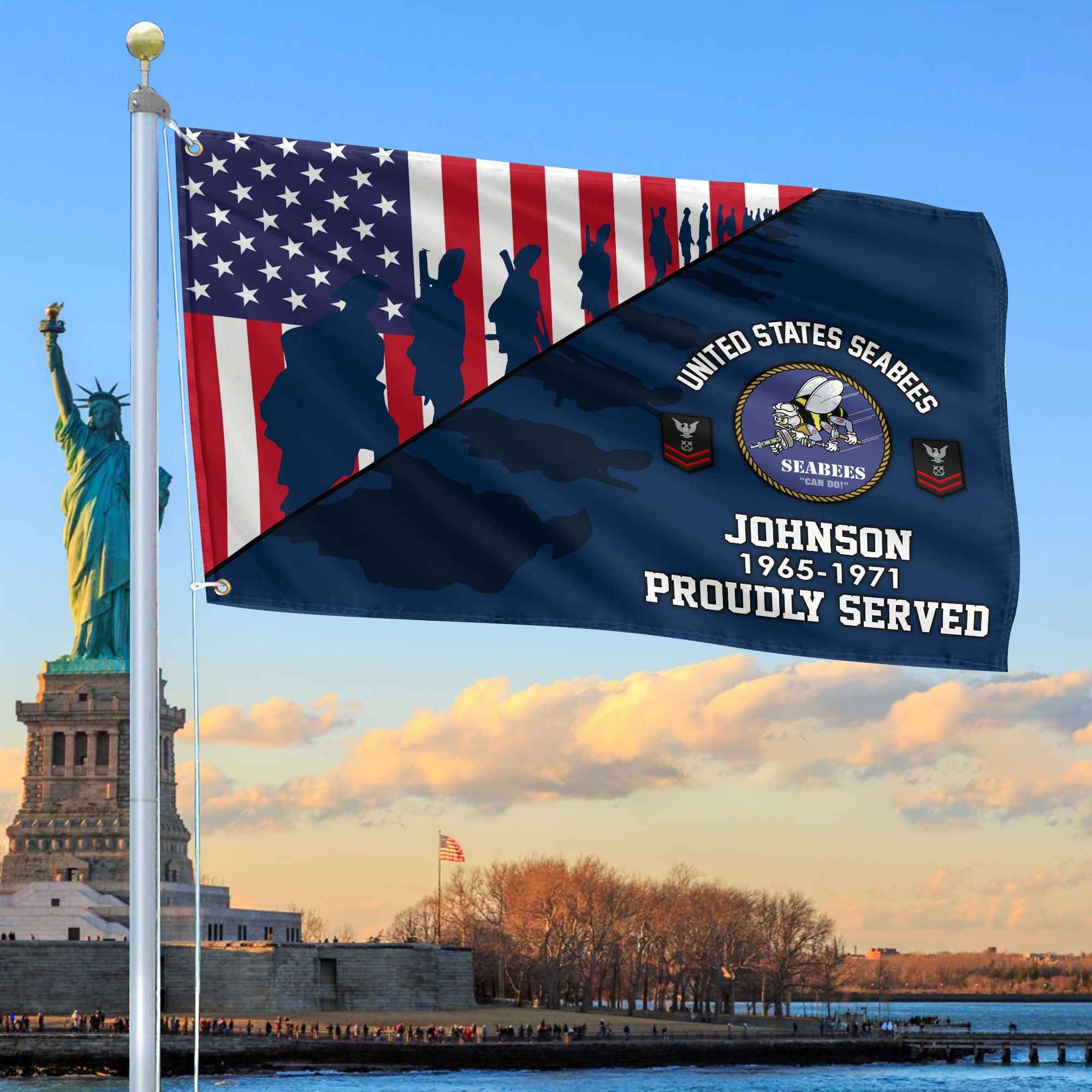 Premium Custom US Seabees Grommet Flag, Gifts For Seabees Veteran, Gifts For Dad, For Husband, Best Gifts On Father's Day, Armed Forces Day, Independence Day, Veterans Day.
