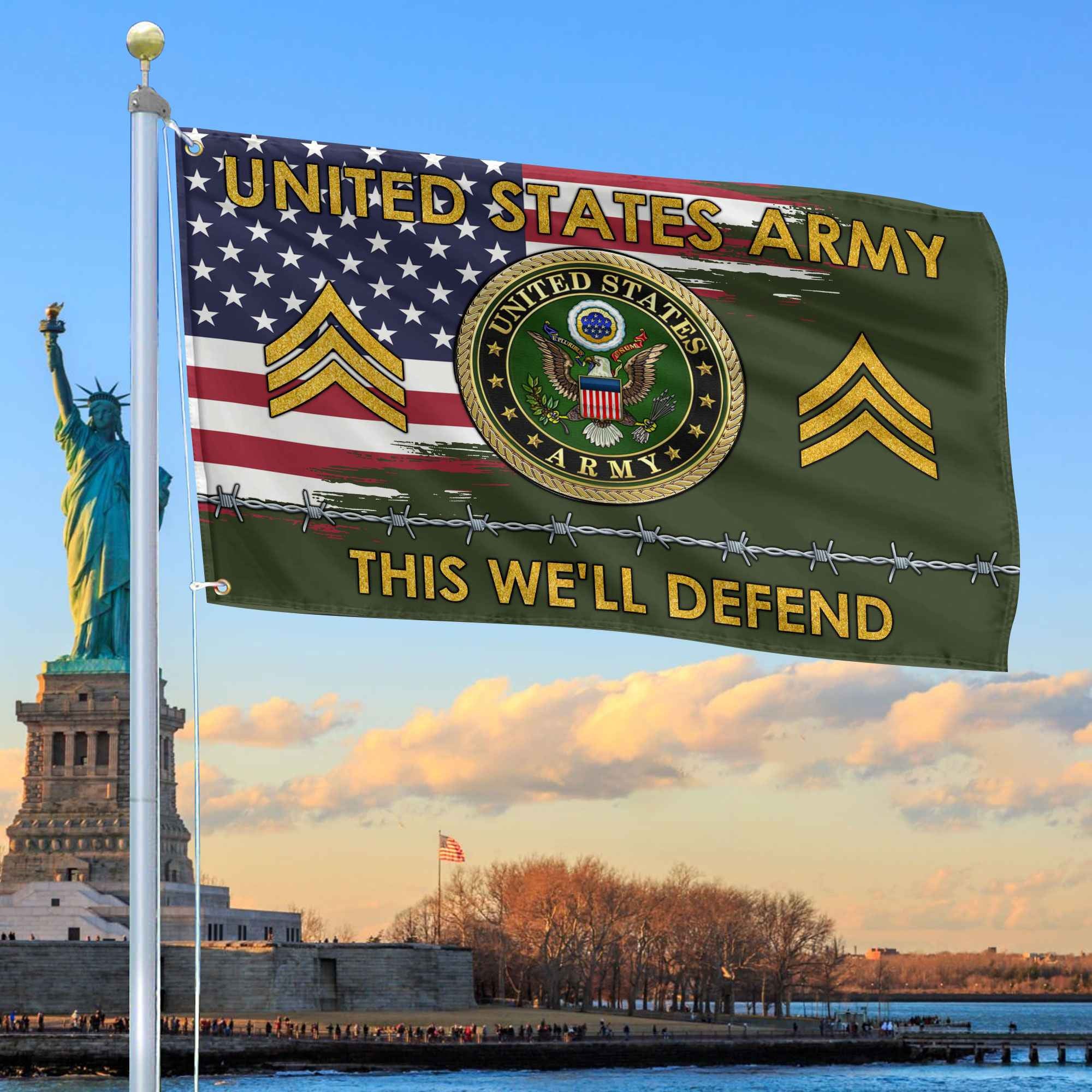 Unique Custom Name, Rank US Army Grommet Flag, Gifts For Army Veteran, Gifts For Dad, For Husband, Best Gifts On Father's Day, Independence Day, Veterans Day.