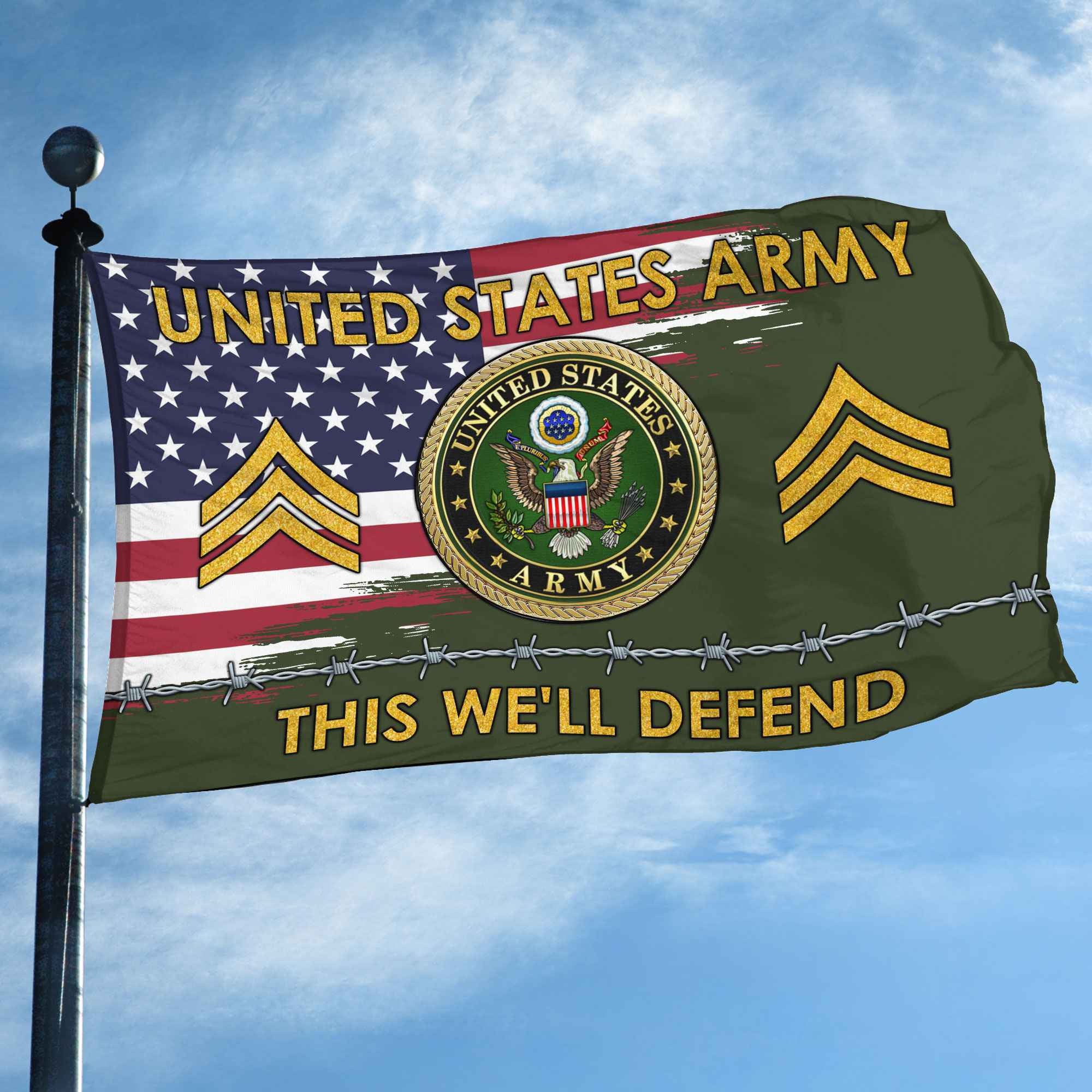 Unique Custom Name, Rank US Army Grommet Flag, Gifts For Army Veteran, Gifts For Dad, For Husband, Best Gifts On Father's Day, Independence Day, Veterans Day.