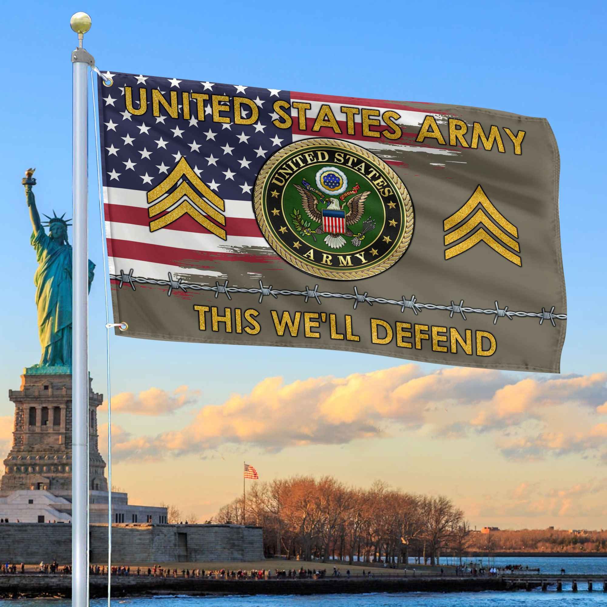 Unique Custom Name, Rank US Army Grommet Flag, Gifts For Army Veteran, Gifts For Dad, For Husband, Best Gifts On Father's Day, Independence Day, Veterans Day.