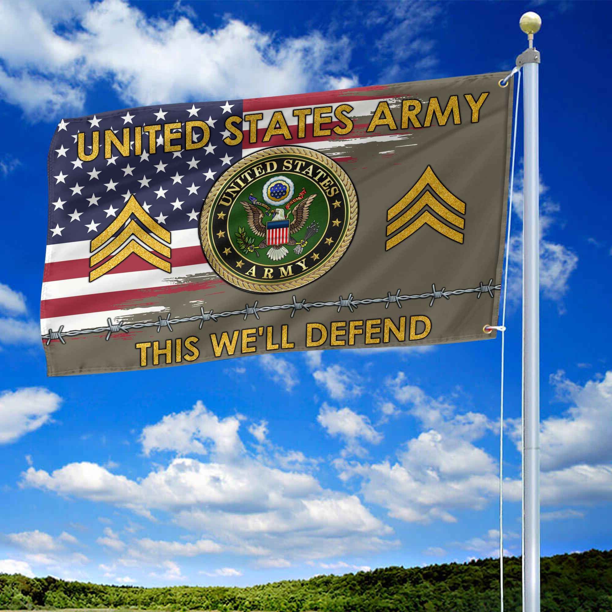 Unique Custom Name, Rank US Army Grommet Flag, Gifts For Army Veteran, Gifts For Dad, For Husband, Best Gifts On Father's Day, Independence Day, Veterans Day.