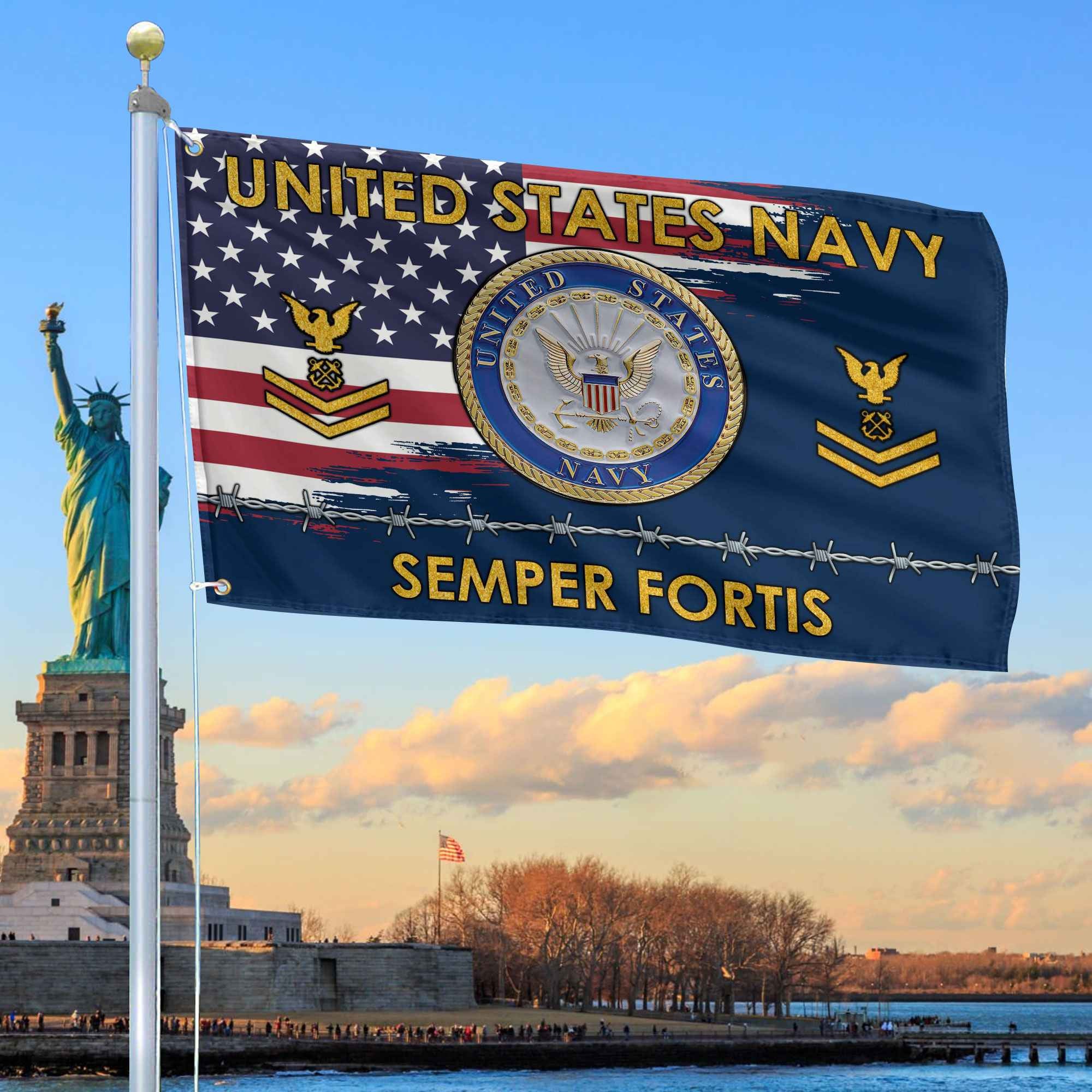 Unique Custom Name, Rank US Navy Grommet Flag, Gifts For Navy Veteran, Gifts For Dad, For Husband, Best Gifts On Father's Day, Independence Day, Veterans Day.