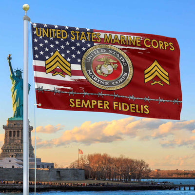 Unique Custom Name, Rank USMC Grommet Flag, Gifts For Marine Veteran, Gifts For Dad, For Husband, Best Gifts On Father's Day, Independence Day, Veterans Day.