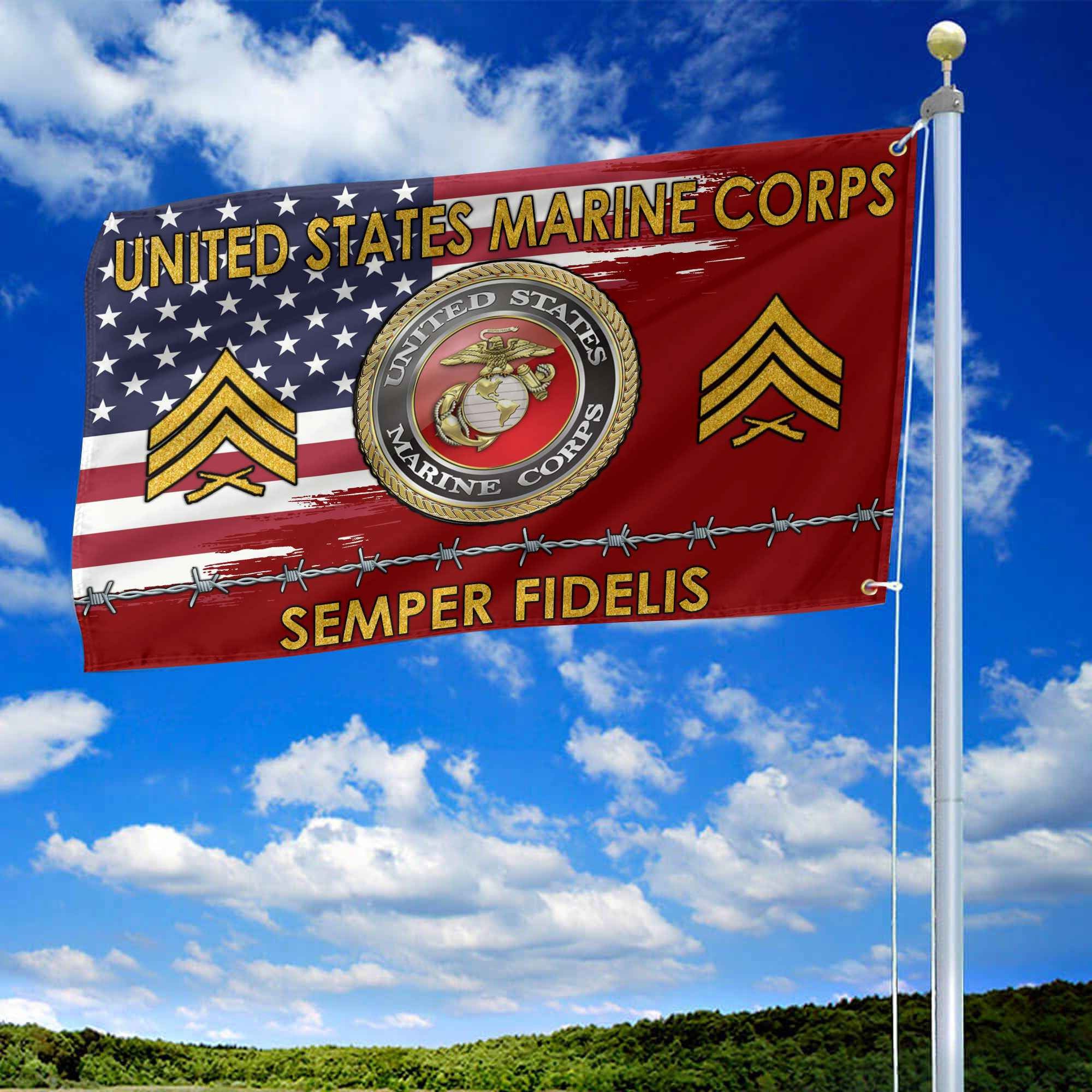 Unique Custom Name, Rank USMC Grommet Flag, Gifts For Marine Veteran, Gifts For Dad, For Husband, Best Gifts On Father's Day, Independence Day, Veterans Day.