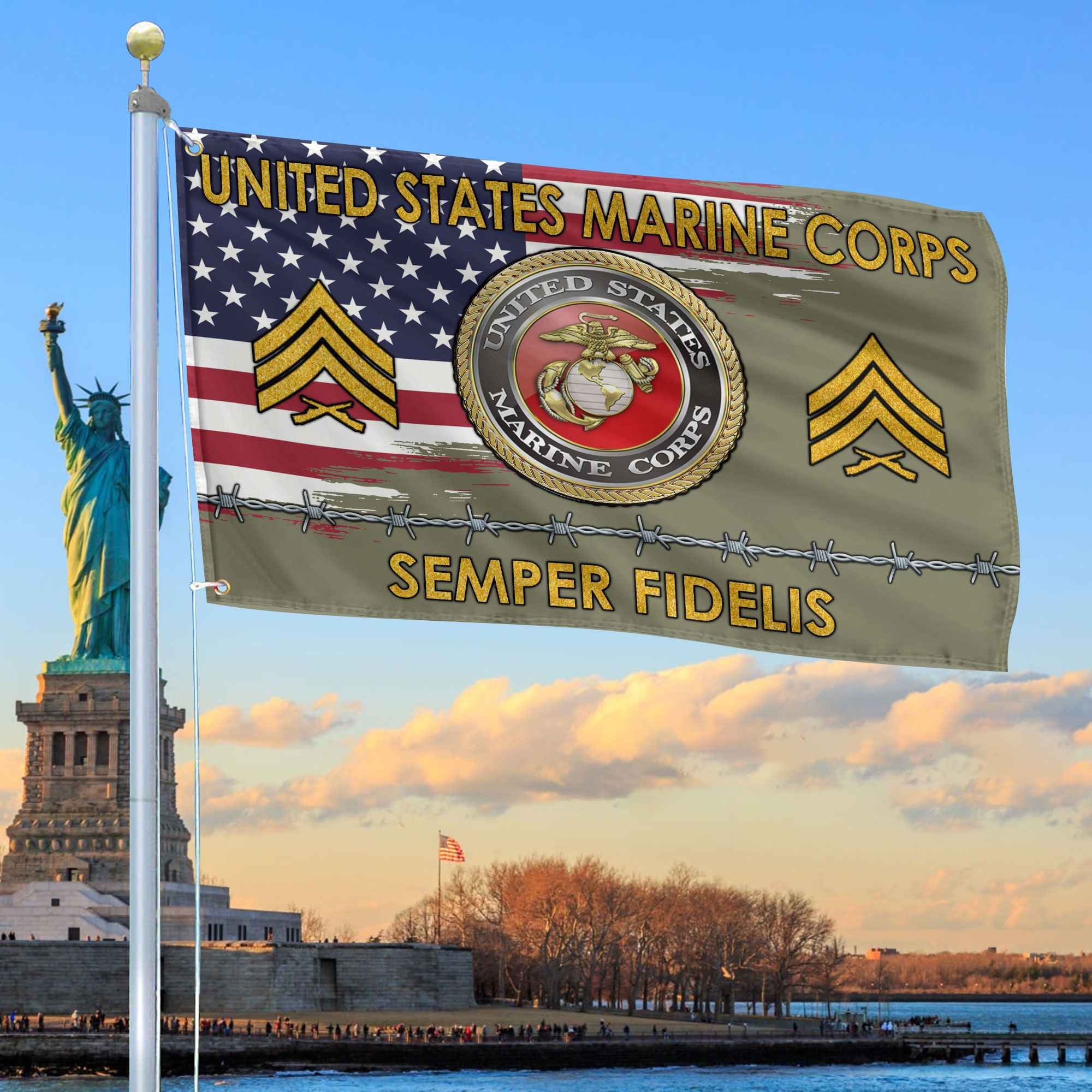 Unique Custom Name, Rank USMC Grommet Flag, Gifts For Marine Veteran, Gifts For Dad, For Husband, Best Gifts On Father's Day, Independence Day, Veterans Day.
