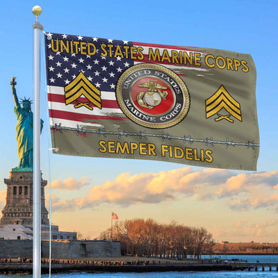 Unique Custom Name, Rank USMC Grommet Flag, Gifts For Marine Veteran, Gifts For Dad, For Husband, Best Gifts On Father's Day, Independence Day, Veterans Day.