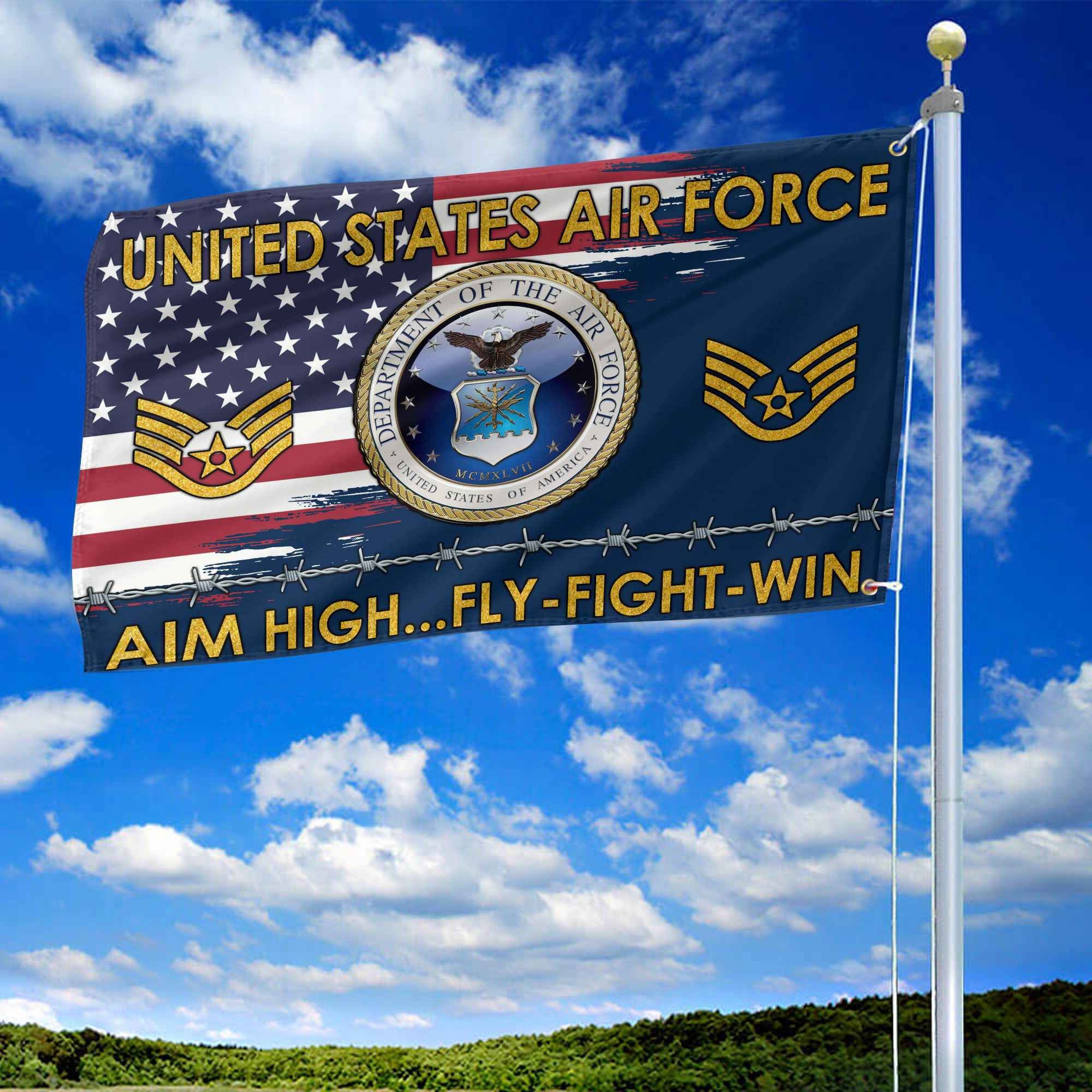 Unique Custom Name, Rank USAF Grommet Flag, Gifts For Airforce Veteran, Gifts For Dad, For Husband, Best Gifts On Father's Day, Independence Day, Veterans Day.