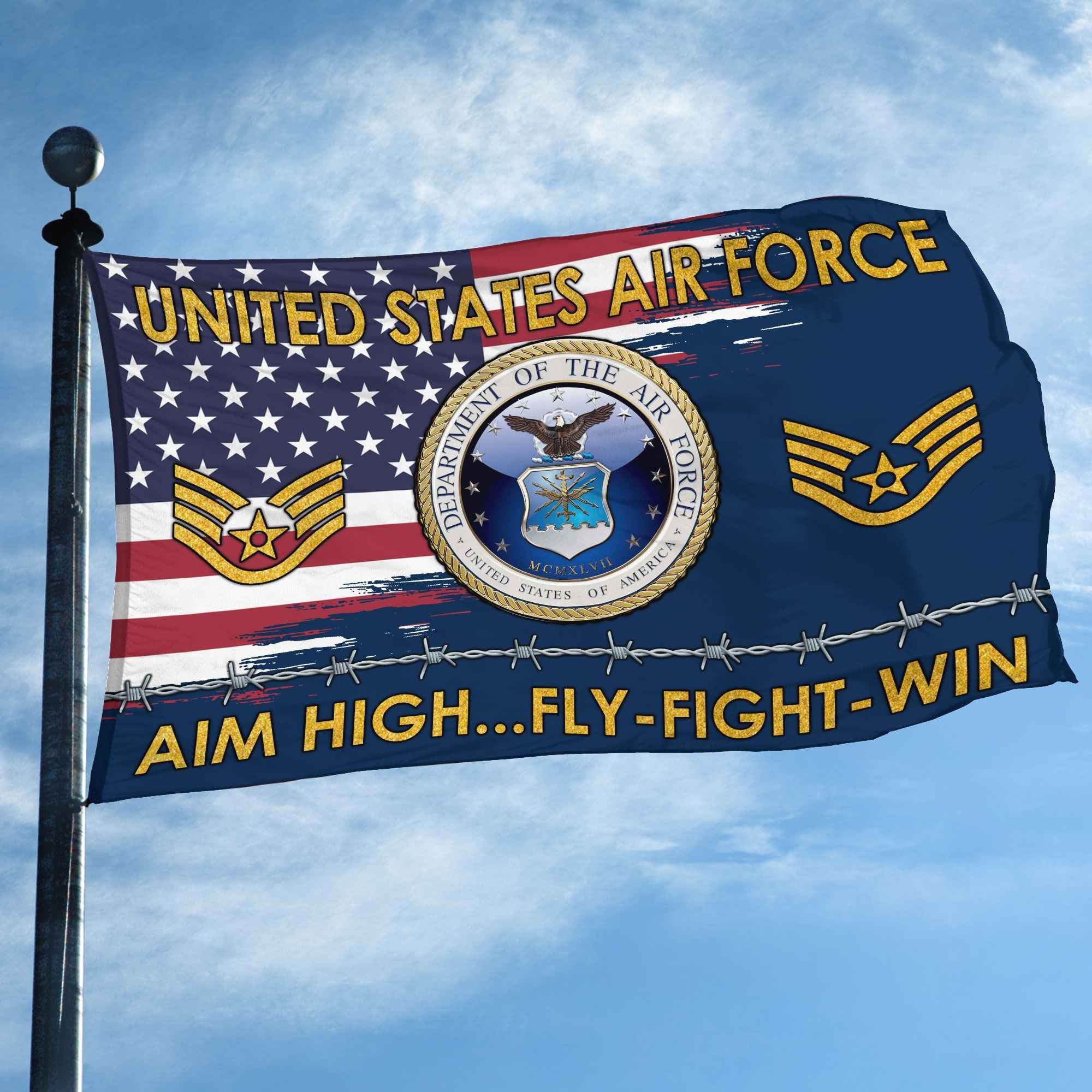 Unique Custom Name, Rank USAF Grommet Flag, Gifts For Airforce Veteran, Gifts For Dad, For Husband, Best Gifts On Father's Day, Independence Day, Veterans Day.