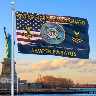Unique Custom Name, Rank USCG Grommet Flag, Gifts For Coast Guard Veteran, Gifts For Dad, For Husband, Best Gifts On Father's Day, Independence Day, Veterans Day.