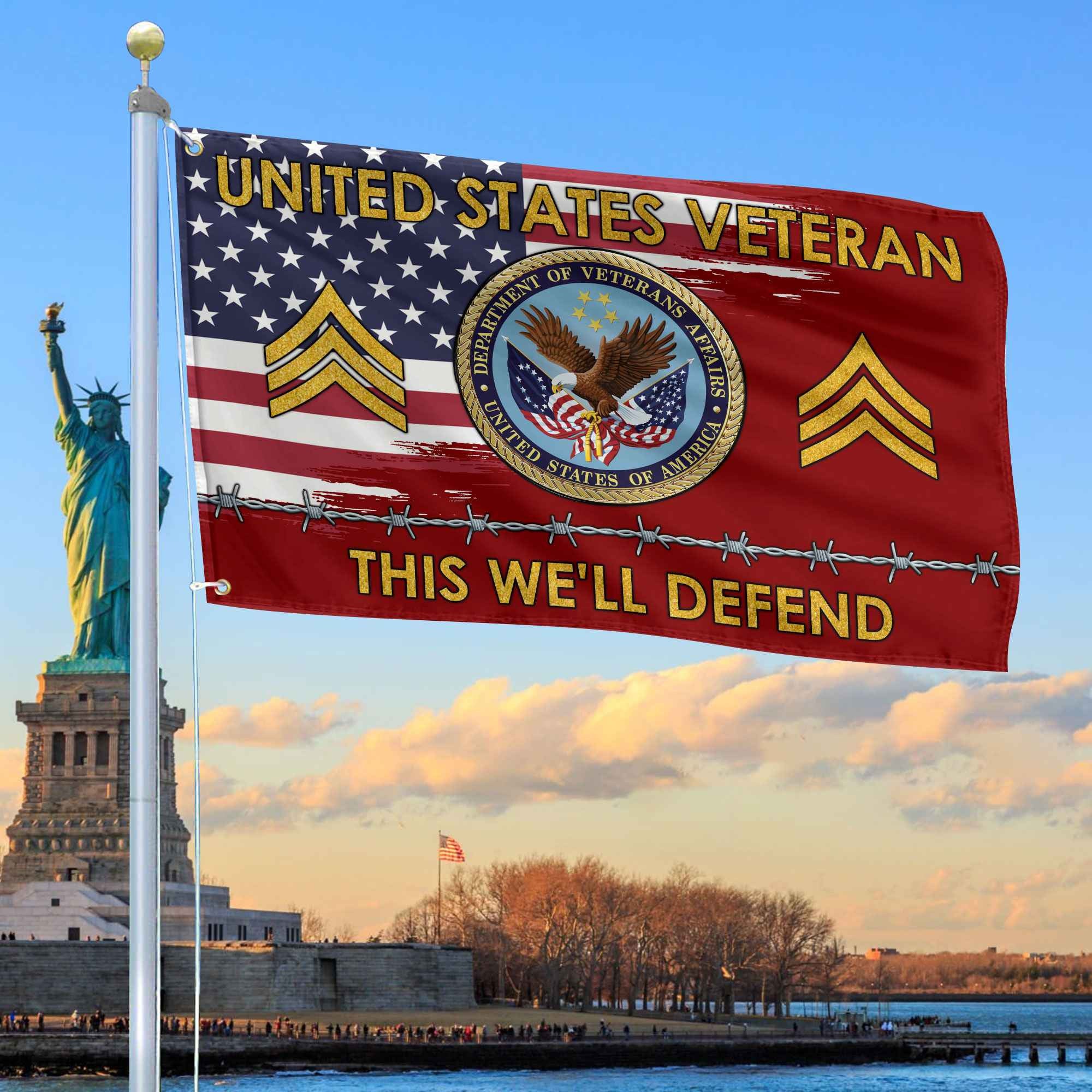 Unique Custom Name, Rank US Veteran Grommet Flag, Gifts For US Veteran, Gifts For Dad, For Husband, Best Gifts On Father's Day, Independence Day, Veterans Day.