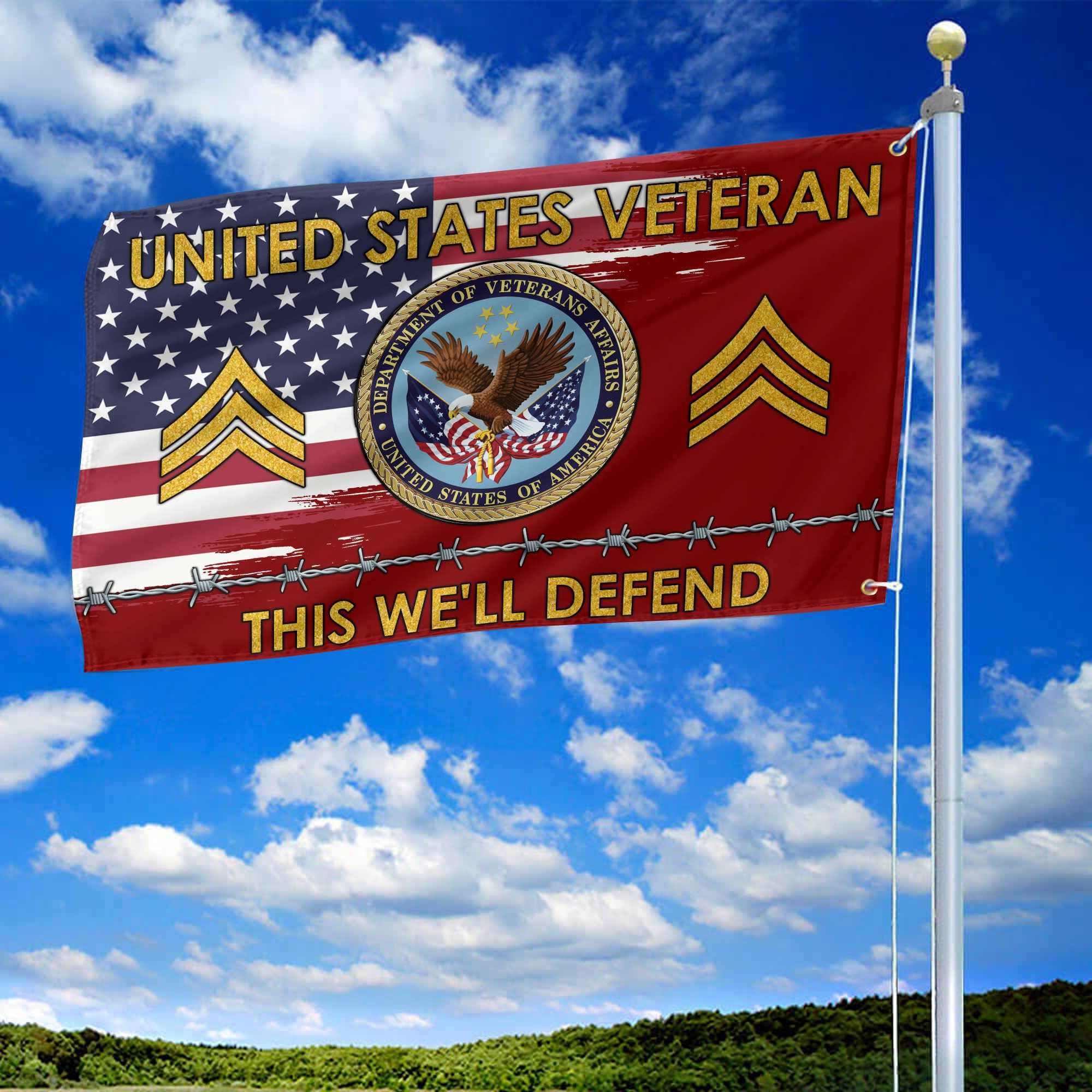 Unique Custom Name, Rank US Veteran Grommet Flag, Gifts For US Veteran, Gifts For Dad, For Husband, Best Gifts On Father's Day, Independence Day, Veterans Day.