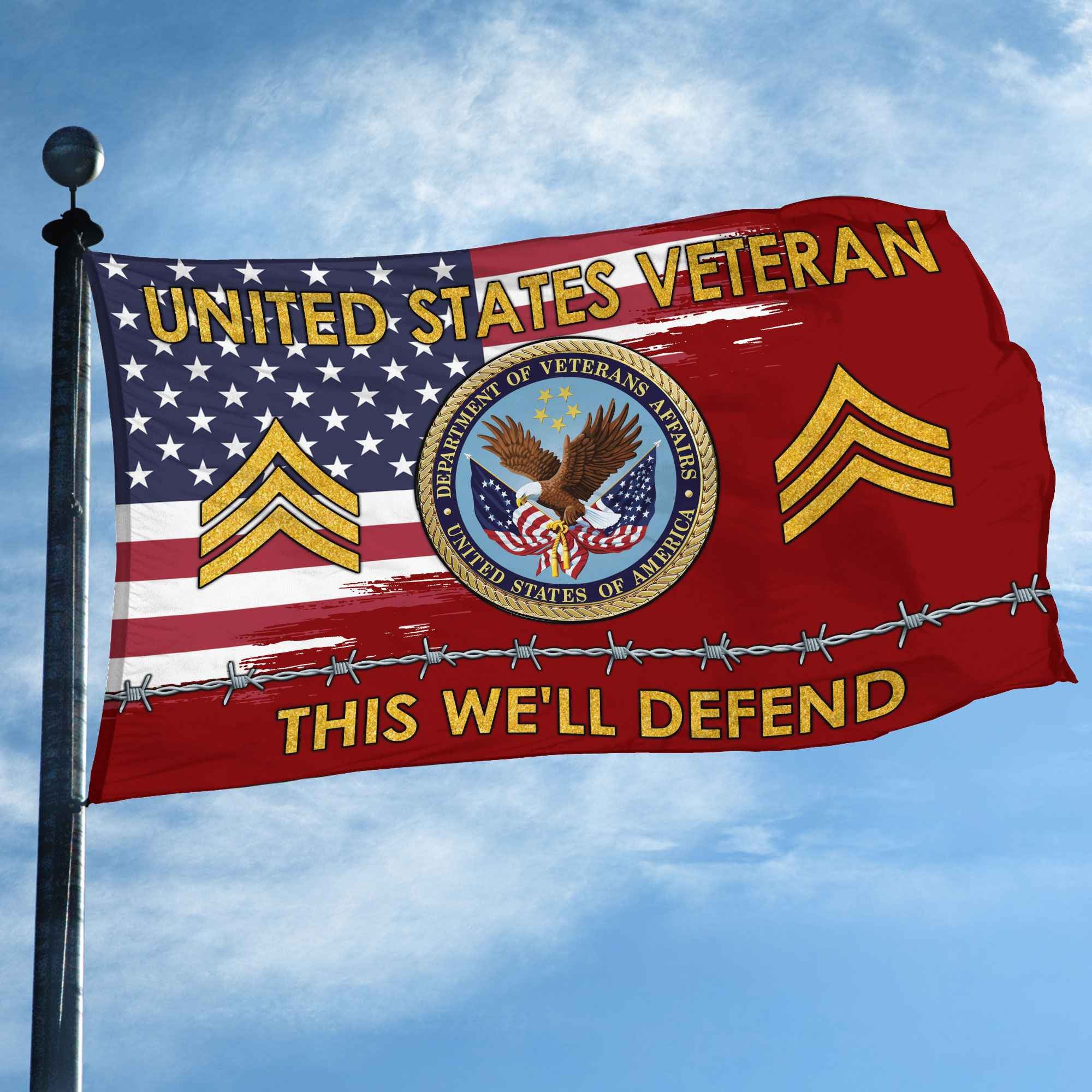 Unique Custom Name, Rank US Veteran Grommet Flag, Gifts For US Veteran, Gifts For Dad, For Husband, Best Gifts On Father's Day, Independence Day, Veterans Day.