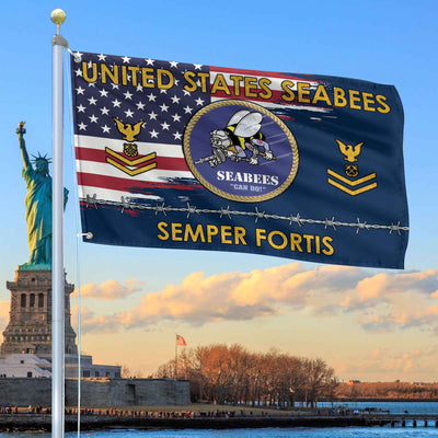 Unique Custom Name, Rank US Seabees Grommet Flag, Gifts For Seabees Veteran, Gifts For Dad, For Husband, Best Gifts On Father's Day, Independence Day, Veterans Day.