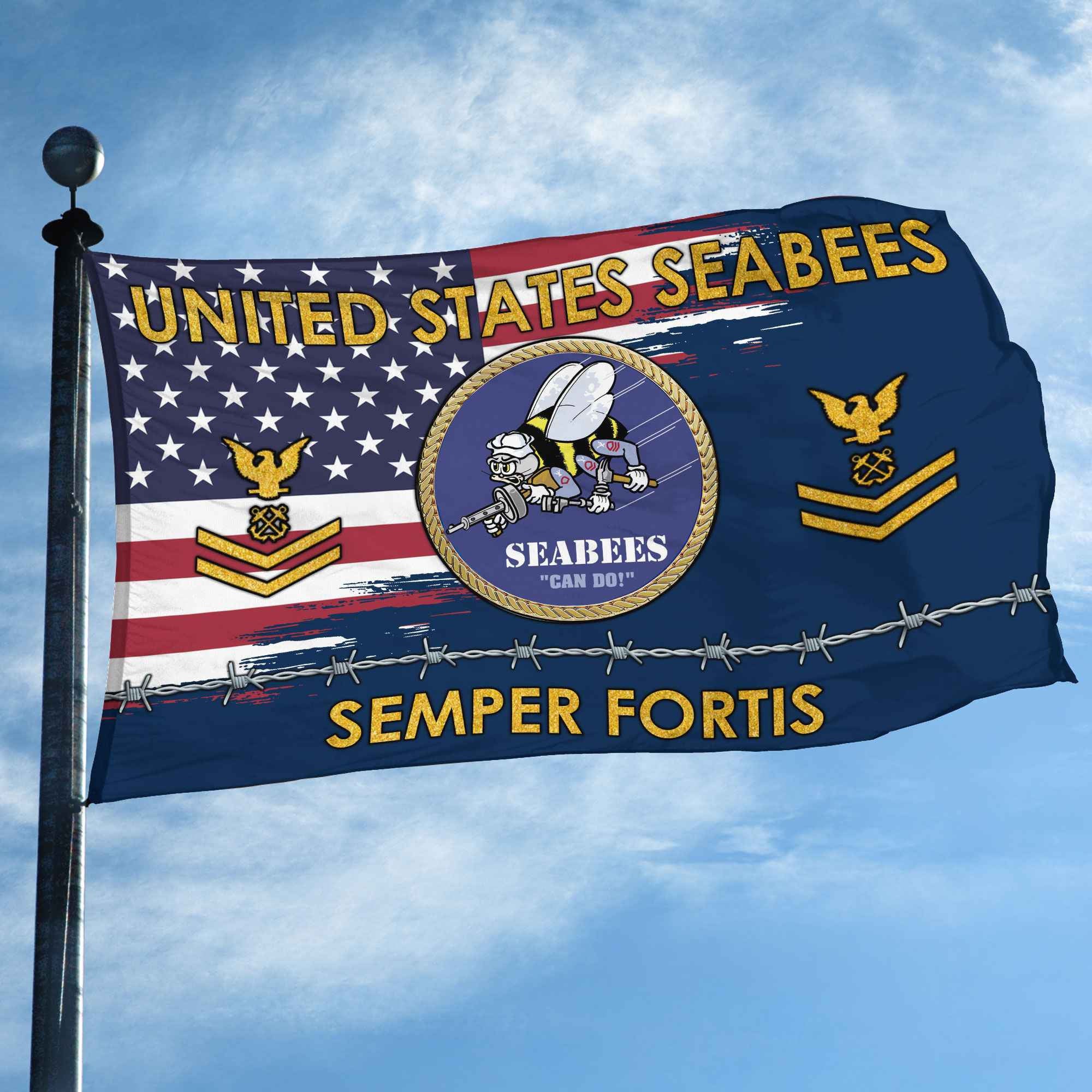 Unique Custom Name, Rank US Seabees Grommet Flag, Gifts For Seabees Veteran, Gifts For Dad, For Husband, Best Gifts On Father's Day, Independence Day, Veterans Day.