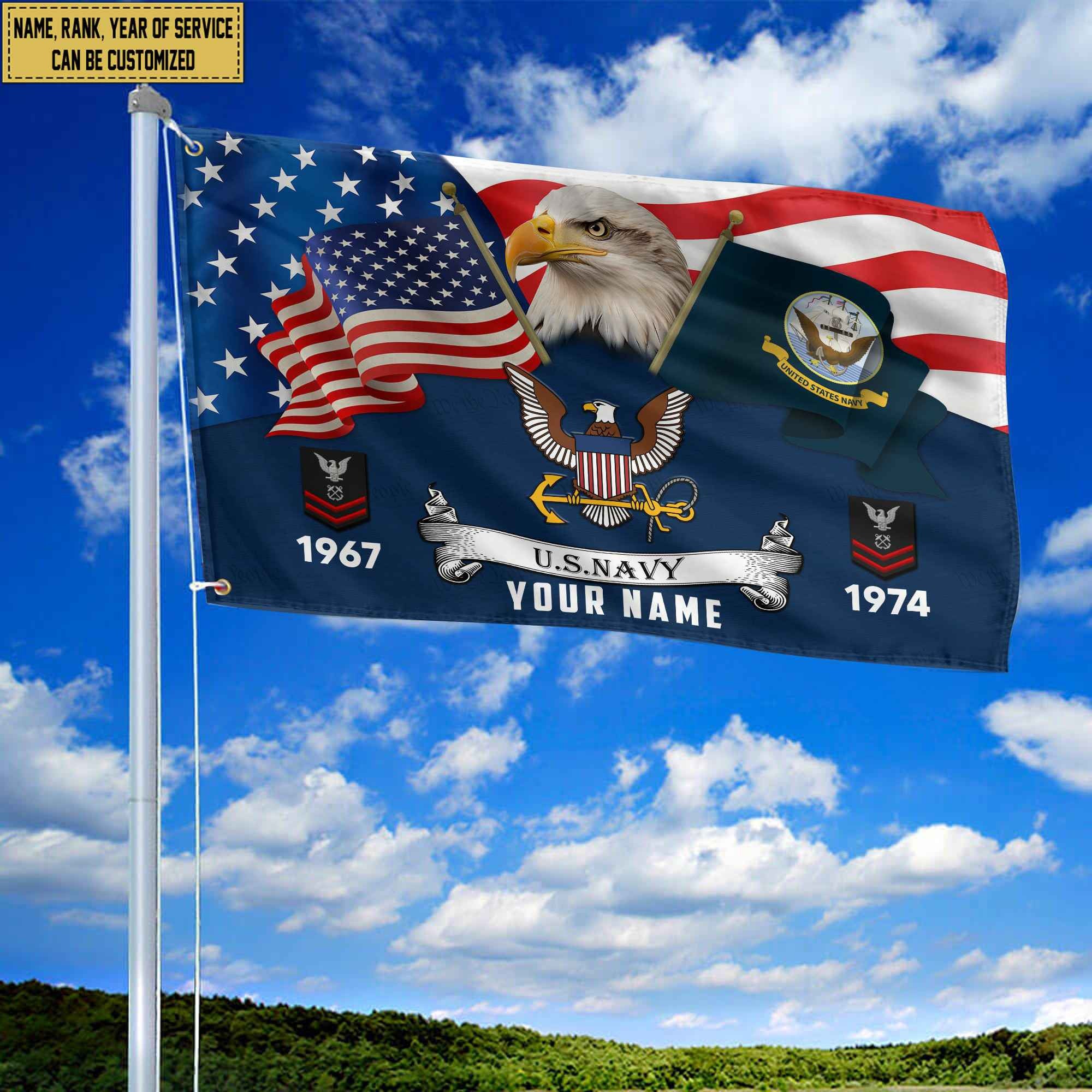 Premium Custom US Navy Grommet Flag, Gifts For Navy Veteran, Best Gifts On Father's Day, Armed Forces Day, Independence Day, Veterans Day.
