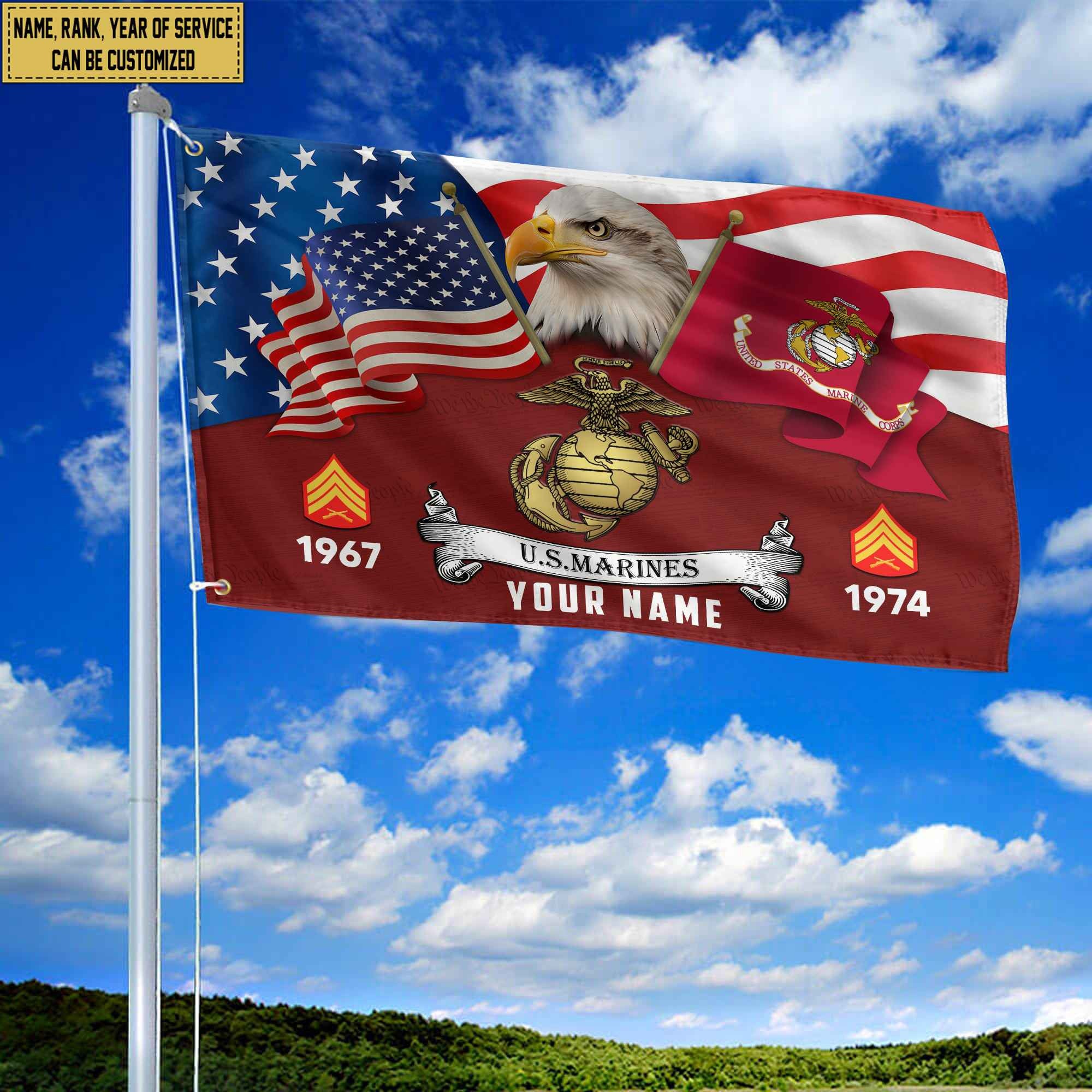 Premium Custom USMC Grommet Flag, Gifts For Marine Veteran, Best Gifts On Father's Day, Armed Forces Day, Independence Day, Veterans Day.