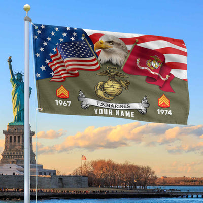 Premium Custom USMC Grommet Flag, Gifts For Marine Veteran, Best Gifts On Father's Day, Armed Forces Day, Independence Day, Veterans Day.
