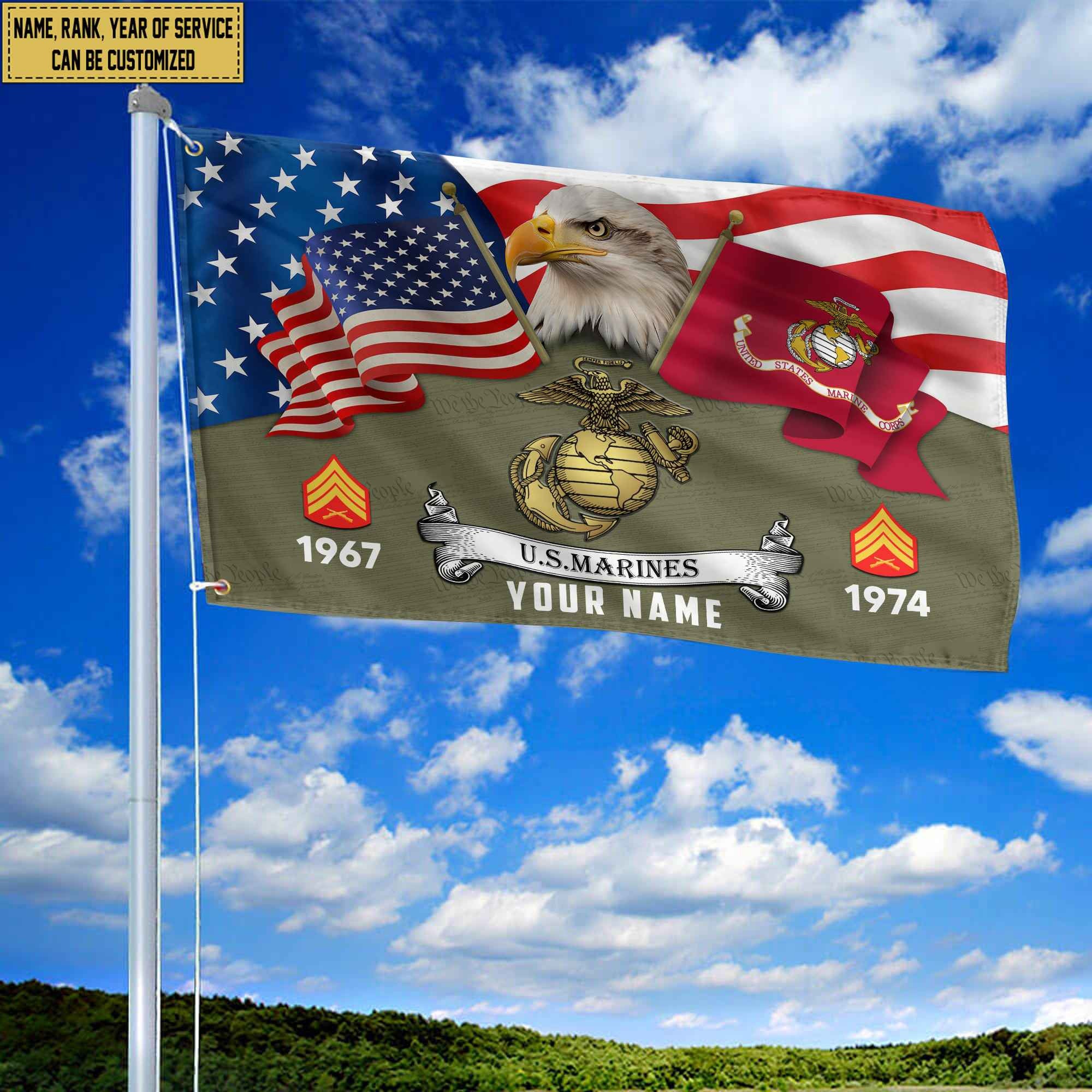 Premium Custom USMC Grommet Flag, Gifts For Marine Veteran, Best Gifts On Father's Day, Armed Forces Day, Independence Day, Veterans Day.