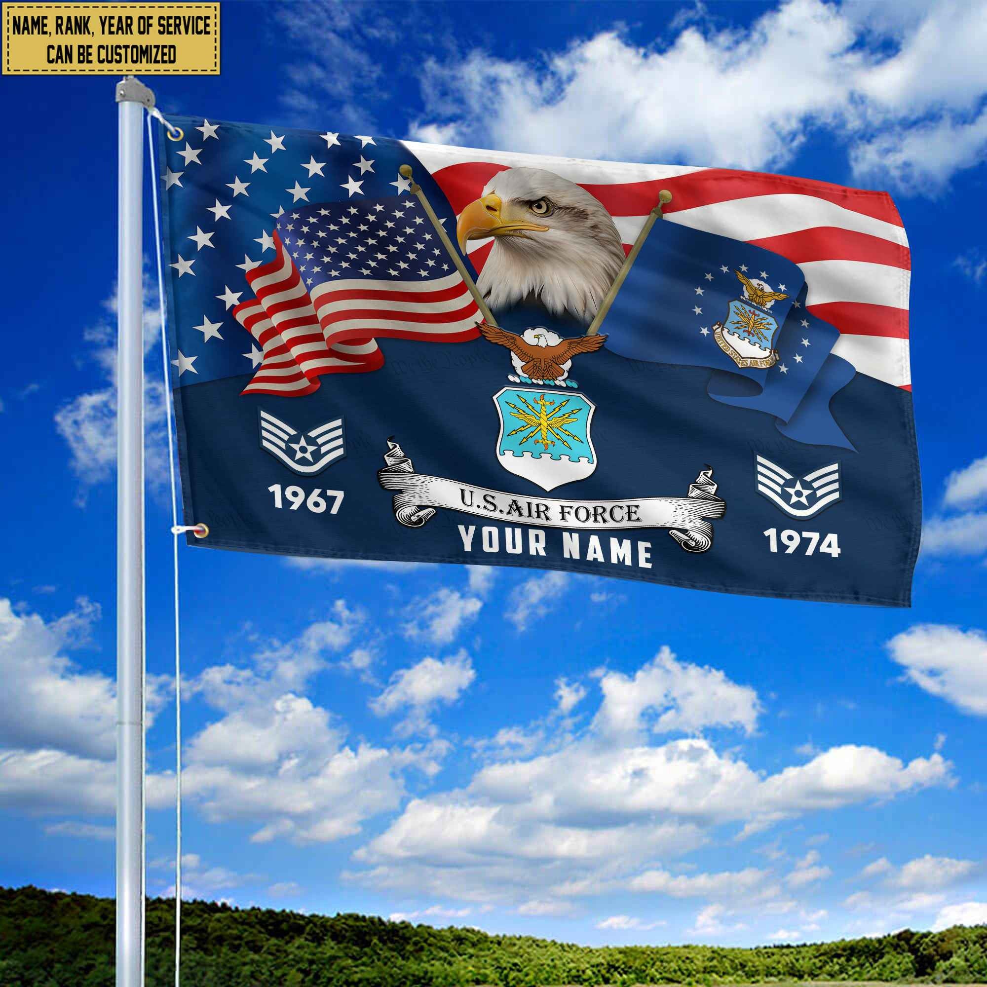 Premium Custom USAF Grommet Flag, Gifts For Air Force Veteran, Best Gifts On Father's Day, Armed Forces Day, Independence Day, Veterans Day.