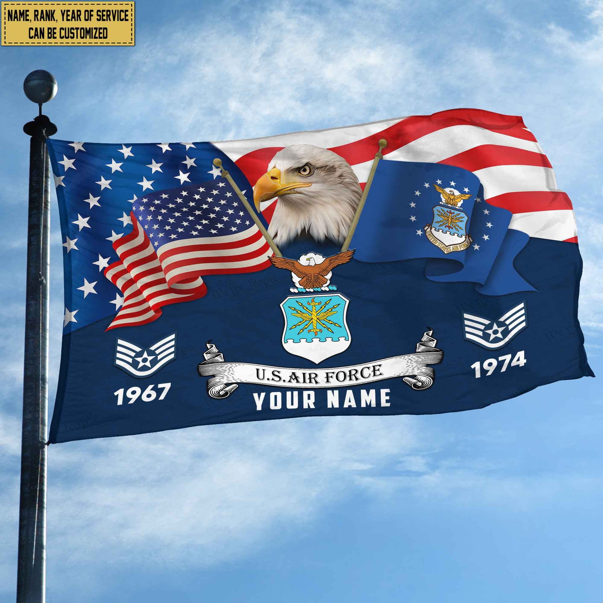 Premium Custom USAF Grommet Flag, Gifts For Air Force Veteran, Best Gifts On Father's Day, Armed Forces Day, Independence Day, Veterans Day.