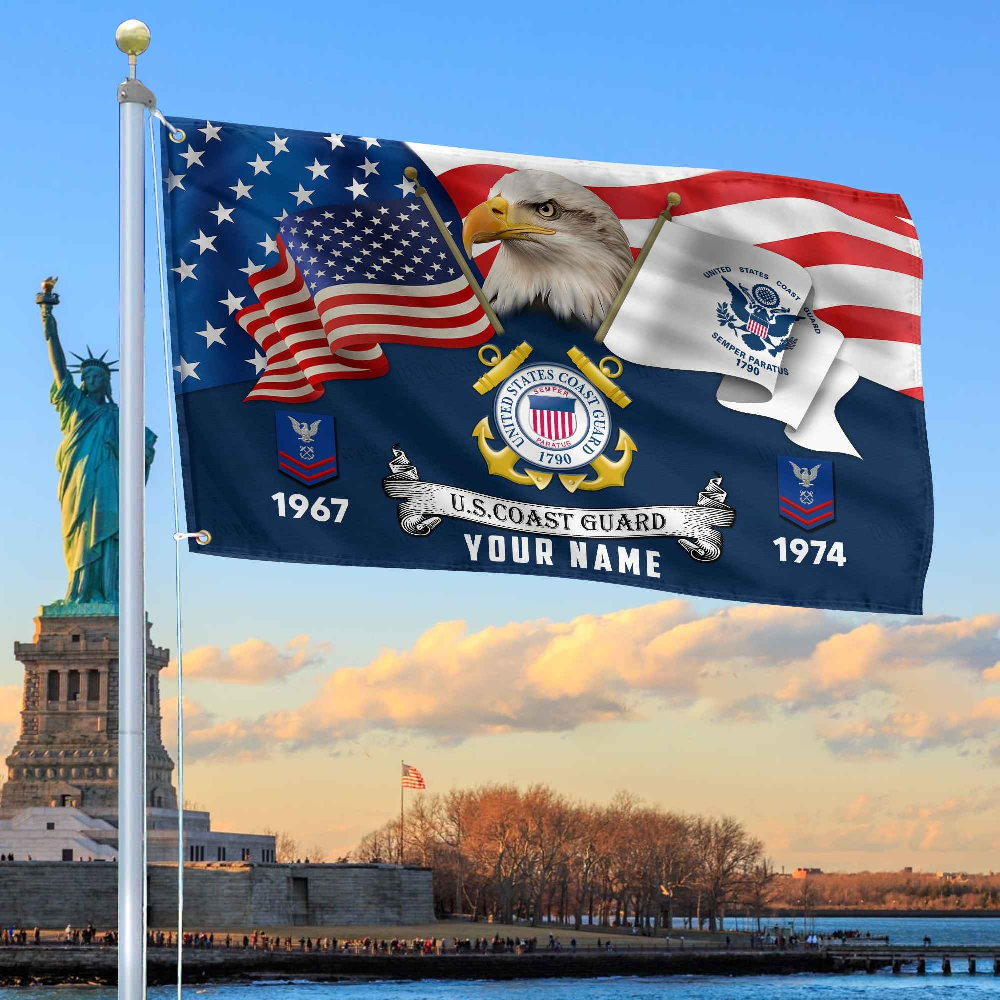 Premium Custom USCG Grommet Flag, Gifts For Coast Guard Veteran, Best Gifts On Father's Day, Armed Forces Day, Independence Day, Veterans Day.