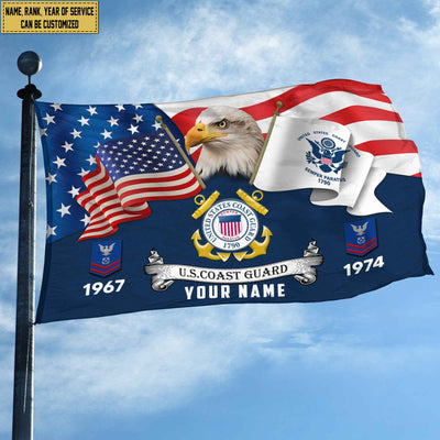 Premium Custom USCG Grommet Flag, Gifts For Coast Guard Veteran, Best Gifts On Father's Day, Armed Forces Day, Independence Day, Veterans Day.