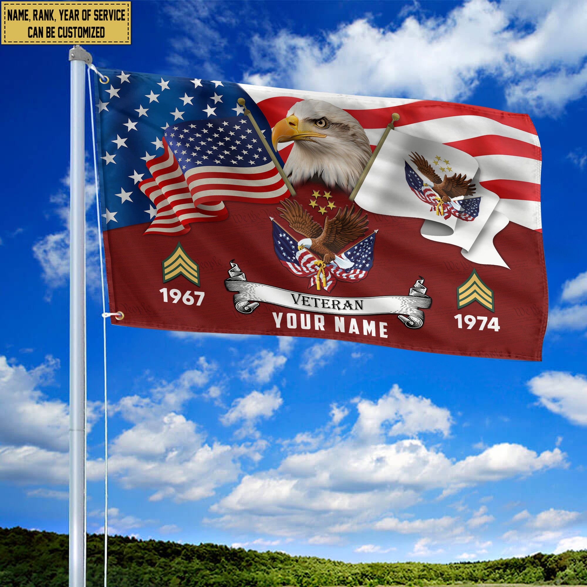 Premium Custom US Veteran Grommet Flag, Gifts For US Veteran, Best Gifts On Father's Day, Armed Forces Day, Independence Day, Veterans Day.