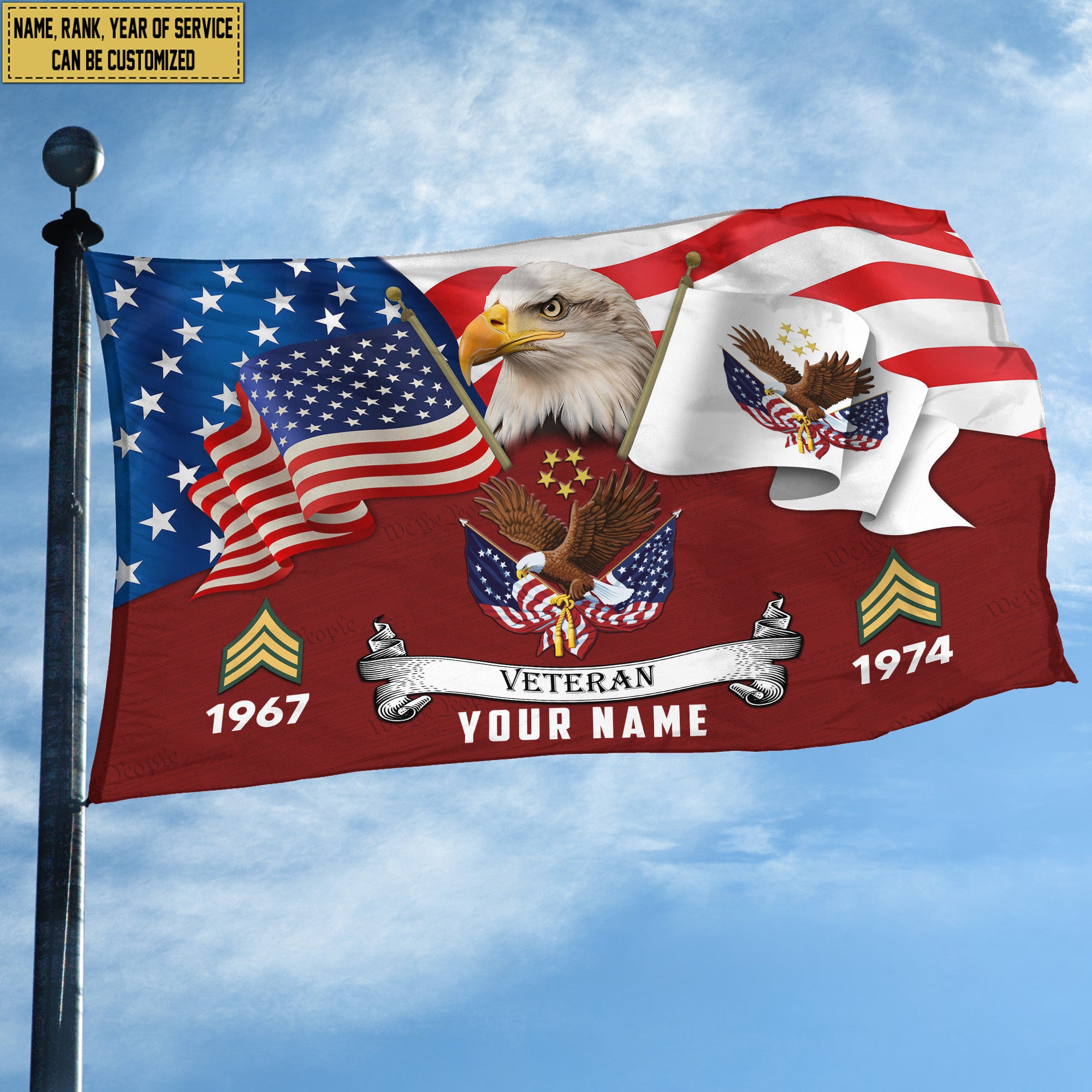 Premium Custom US Veteran Grommet Flag, Gifts For US Veteran, Best Gifts On Father's Day, Armed Forces Day, Independence Day, Veterans Day.