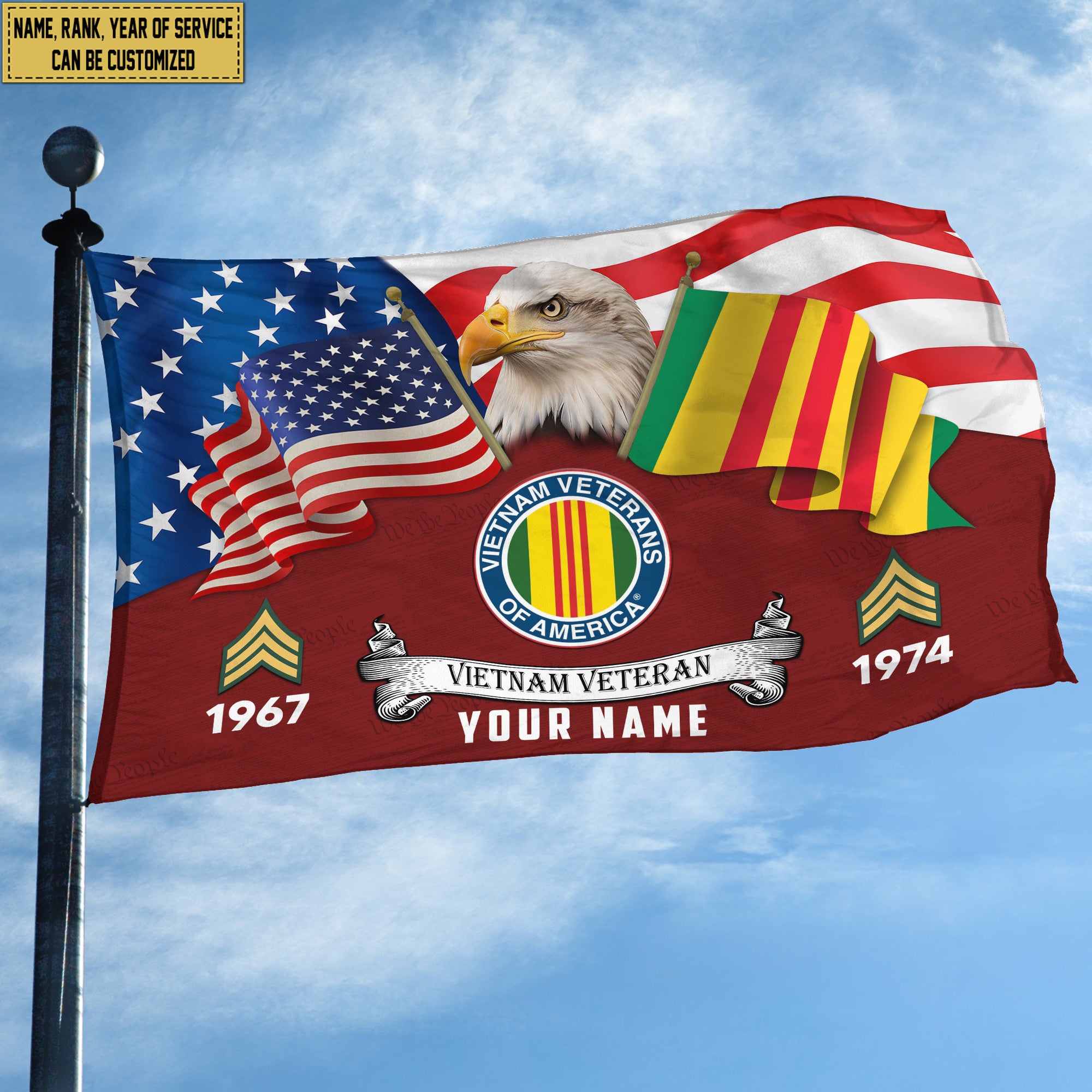 Premium Custom Vietnam Veteran Grommet Flag, Gifts For Vietnam Veteran, Best Gifts On Father's Day, Armed Forces Day, Independence Day, Veterans Day.