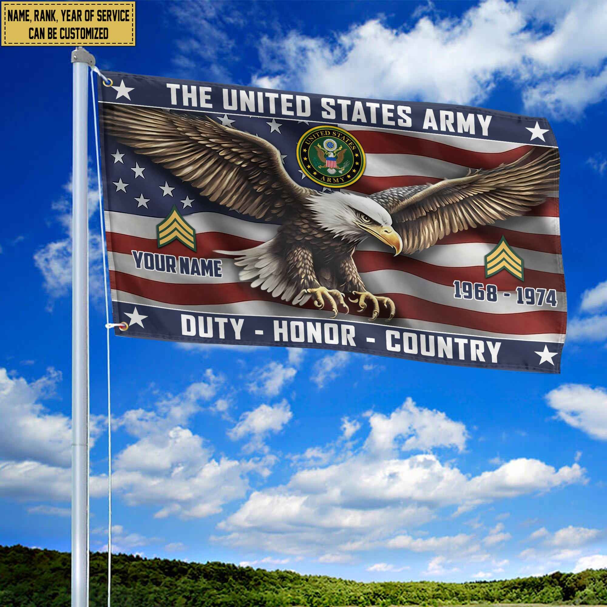 US Army Custom Grommet Flag, Gifts For Army Veteran, Best Gifts On Father's Day, Armed Forces Day, Independence Day, Veterans Day.