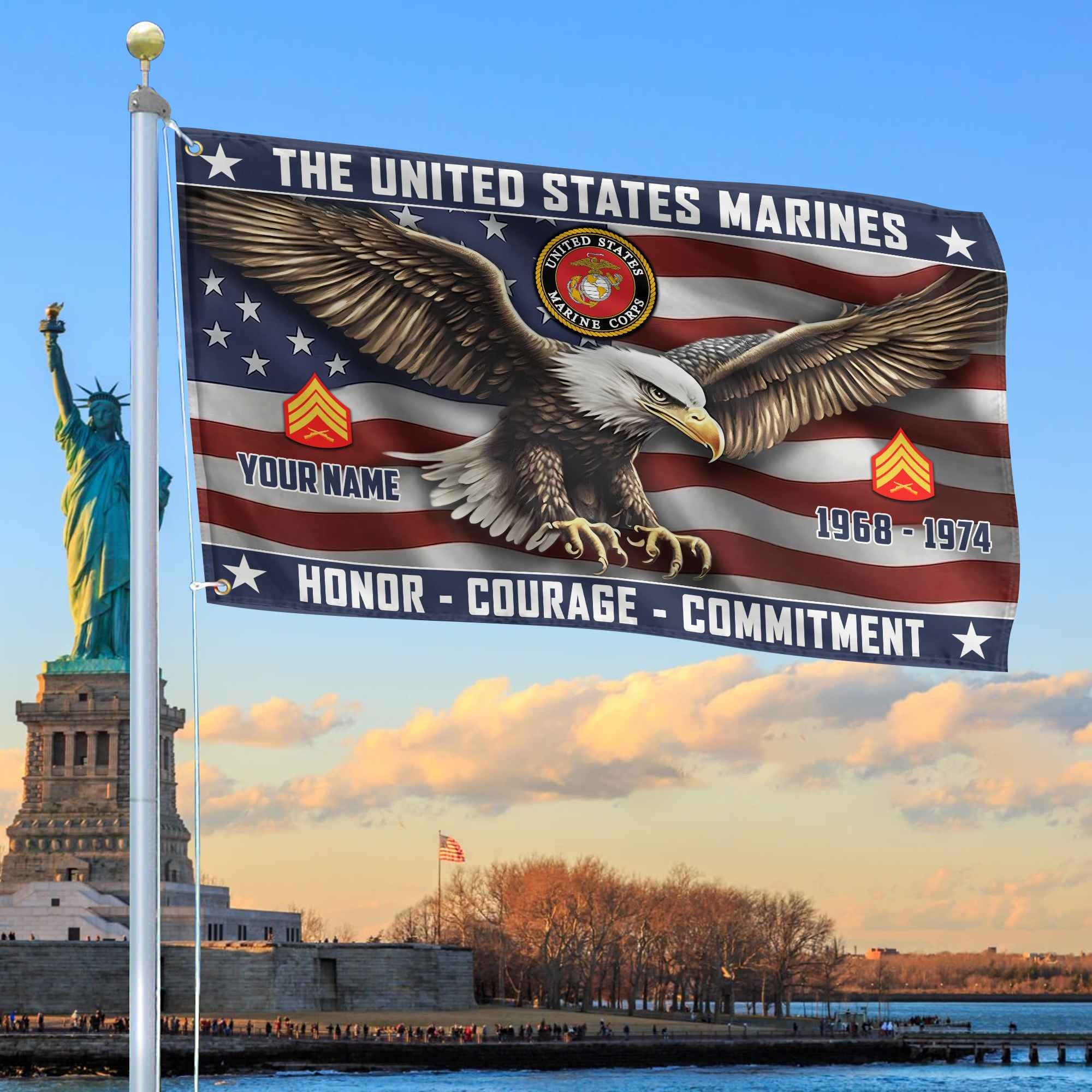 USMC Custom Grommet Flag, Gifts For Marine Veteran, Best Gifts On Father's Day, Armed Forces Day, Independence Day, Veterans Day.