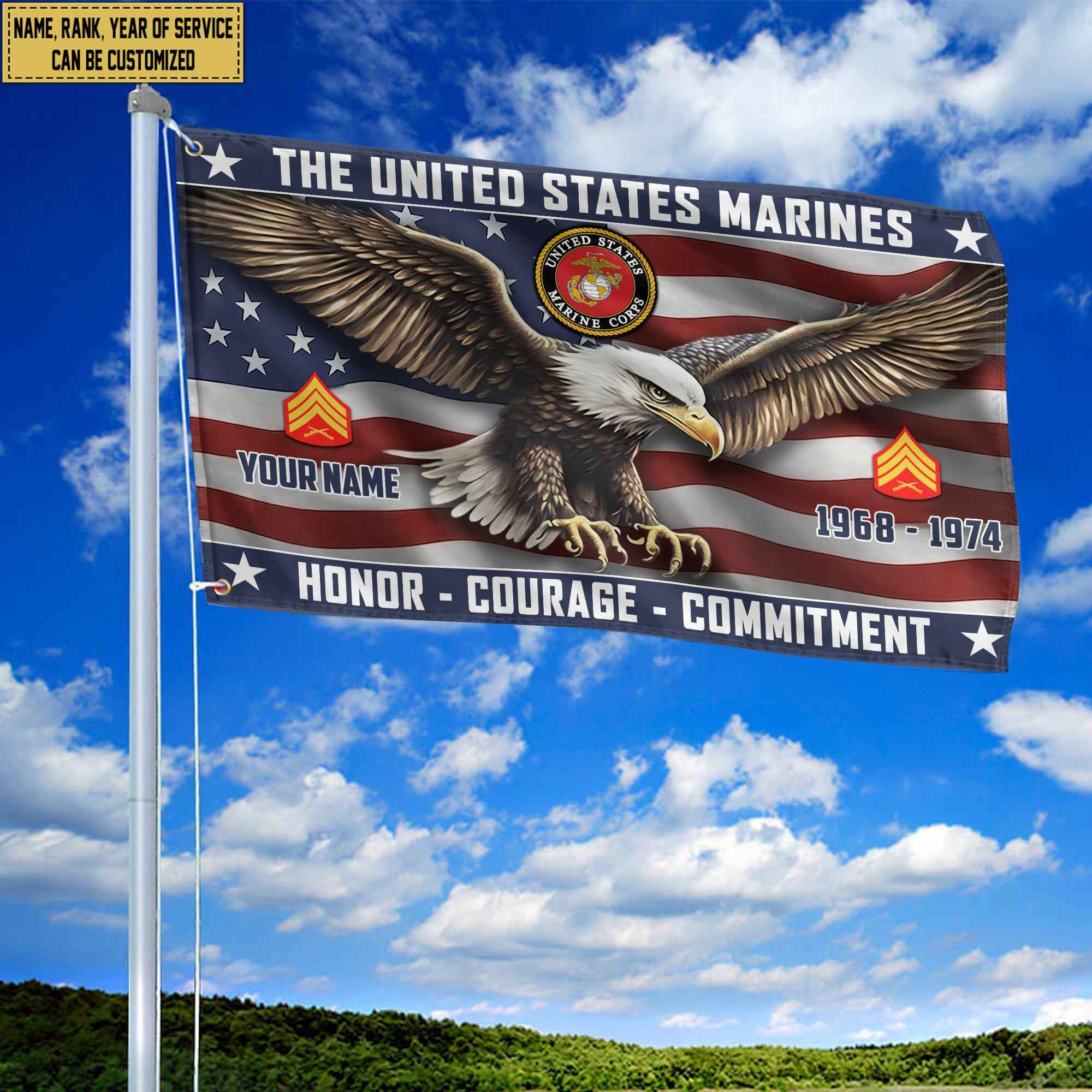 USMC Custom Grommet Flag, Gifts For Marine Veteran, Best Gifts On Father's Day, Armed Forces Day, Independence Day, Veterans Day.
