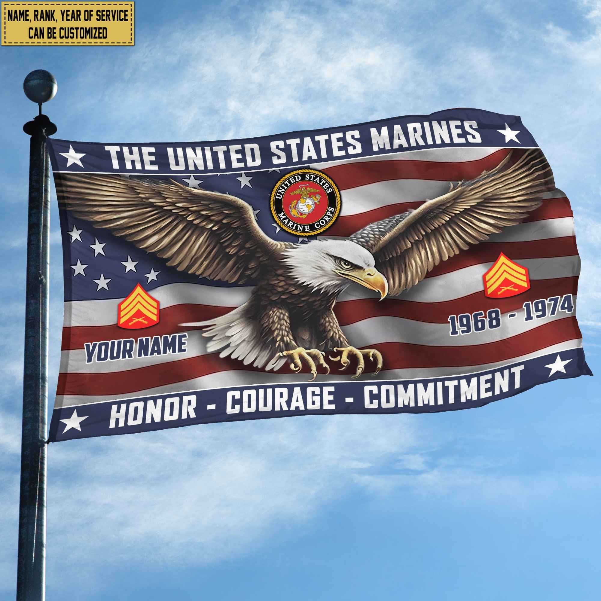 USMC Custom Grommet Flag, Gifts For Marine Veteran, Best Gifts On Father's Day, Armed Forces Day, Independence Day, Veterans Day.