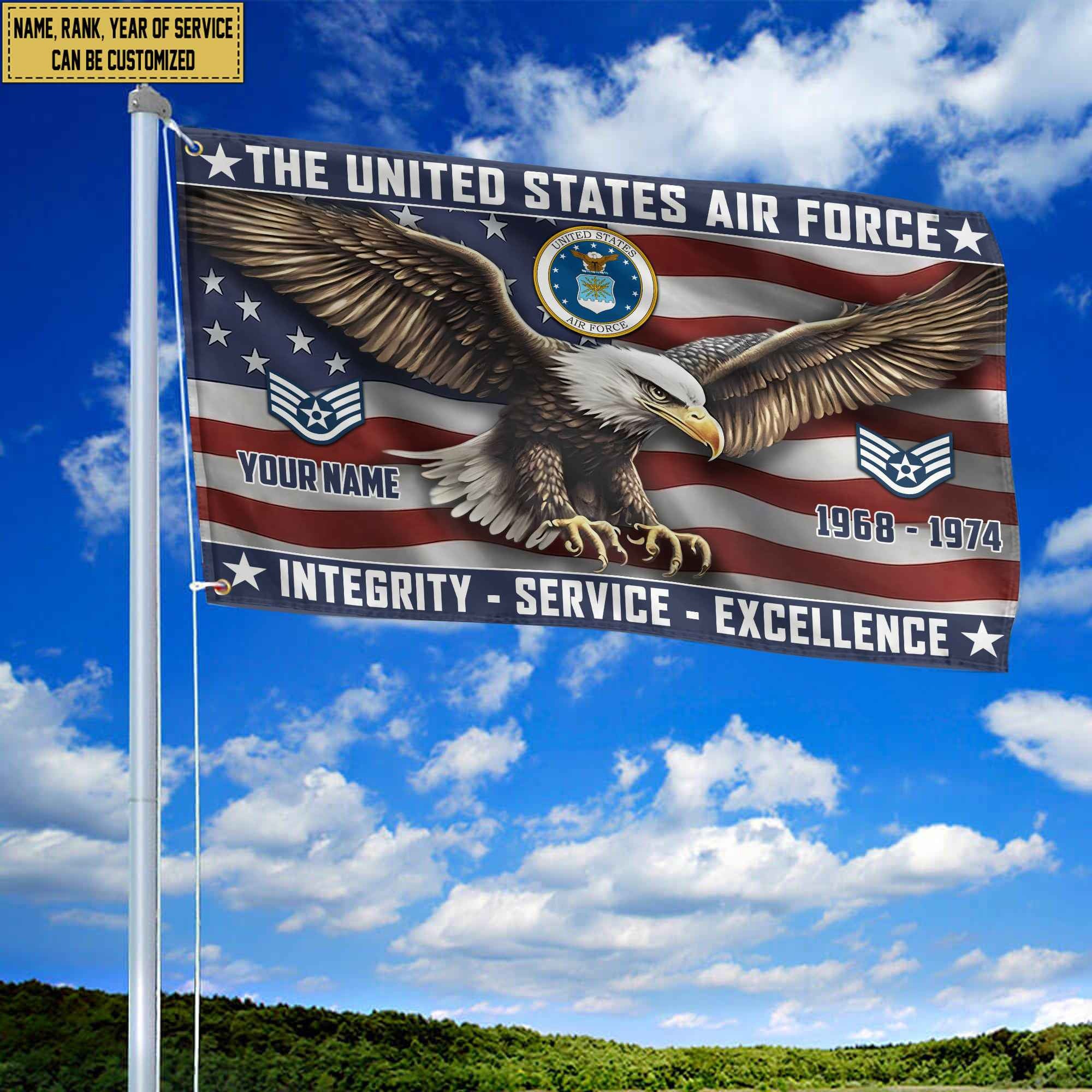 USAF Custom Grommet Flag, Gifts For Air Force Veteran, Best Gifts On Father's Day, Armed Forces Day, Independence Day, Veterans Day.