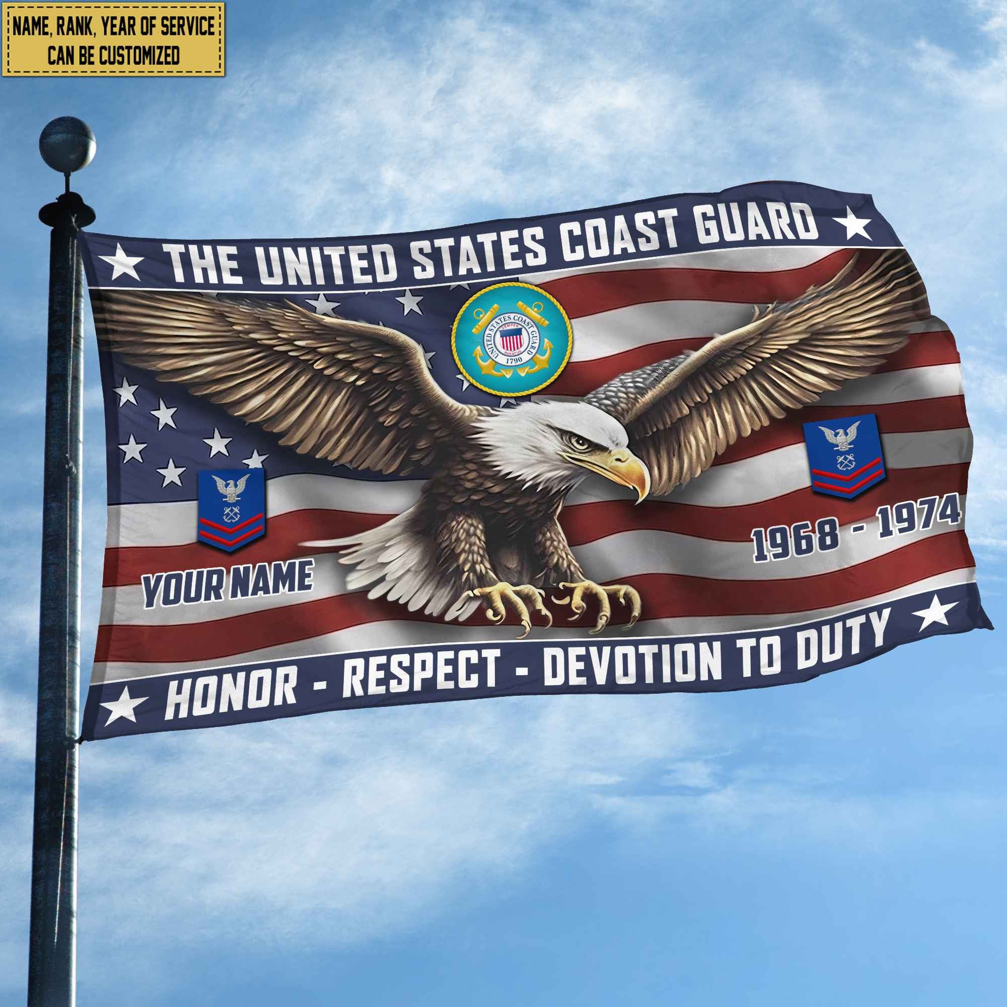 USCG Custom Grommet Flag, Gifts For Coast Guard Veteran, Best Gifts On Father's Day, Armed Forces Day, Independence Day, Veterans Day.