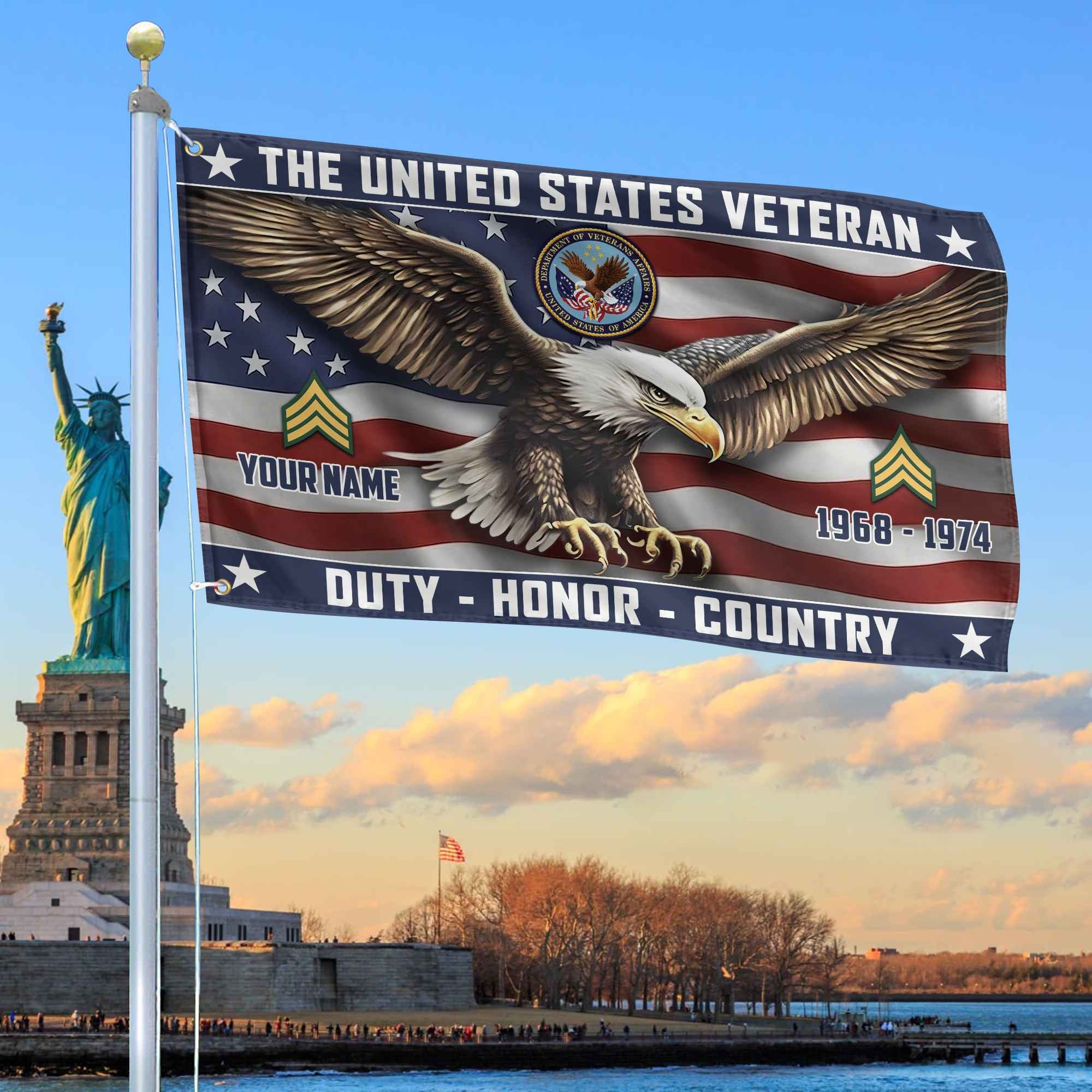 US Veteran Custom Grommet Flag, Gifts For US Veteran, Best Gifts On Father's Day, Armed Forces Day, Independence Day, Veterans Day.
