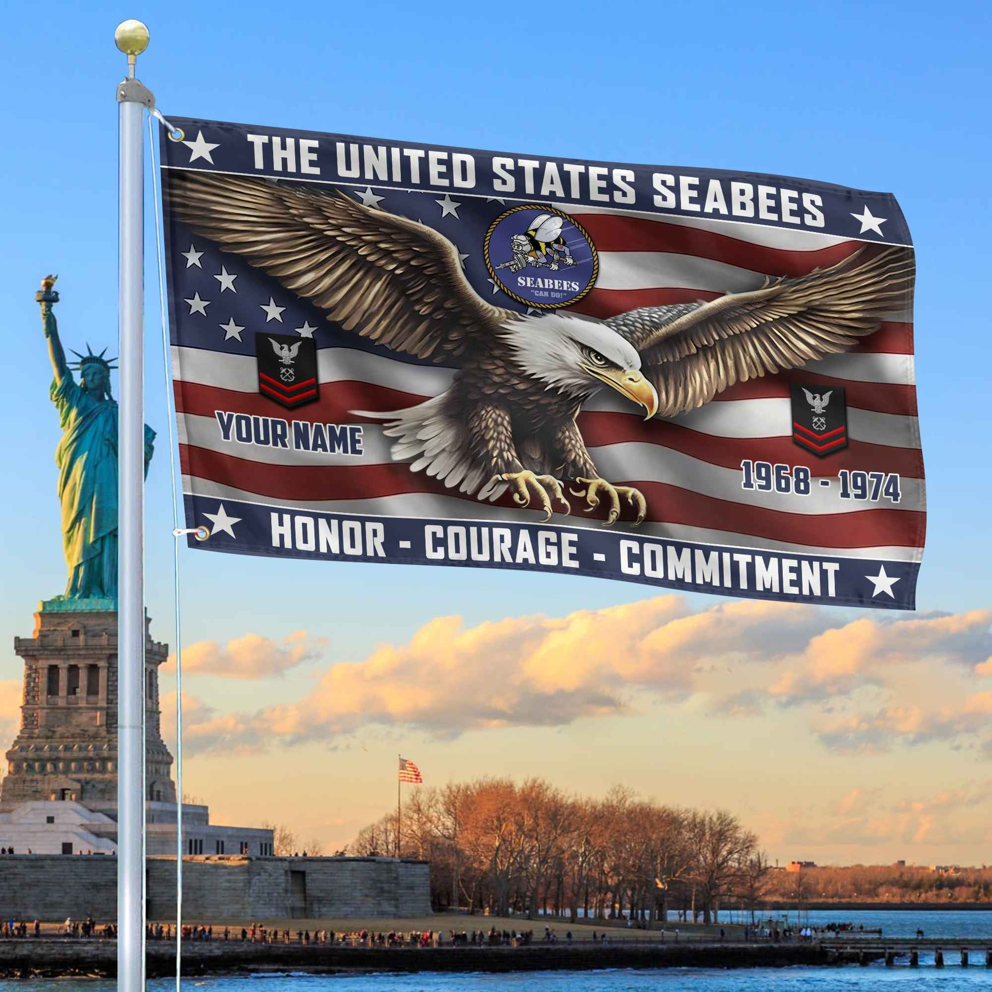 US Seabees Custom Grommet Flag, Gifts For Seabees Veteran, Best Gifts On Father's Day, Armed Forces Day, Independence Day, Veterans Day.