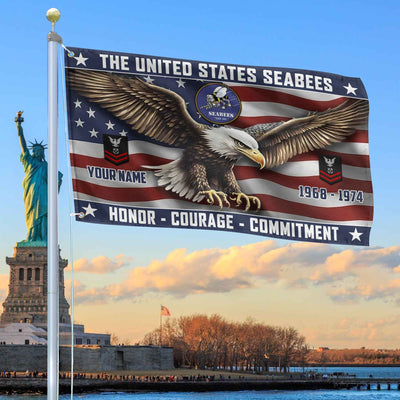 US Seabees Custom Grommet Flag, Gifts For Seabees Veteran, Best Gifts On Father's Day, Armed Forces Day, Independence Day, Veterans Day.
