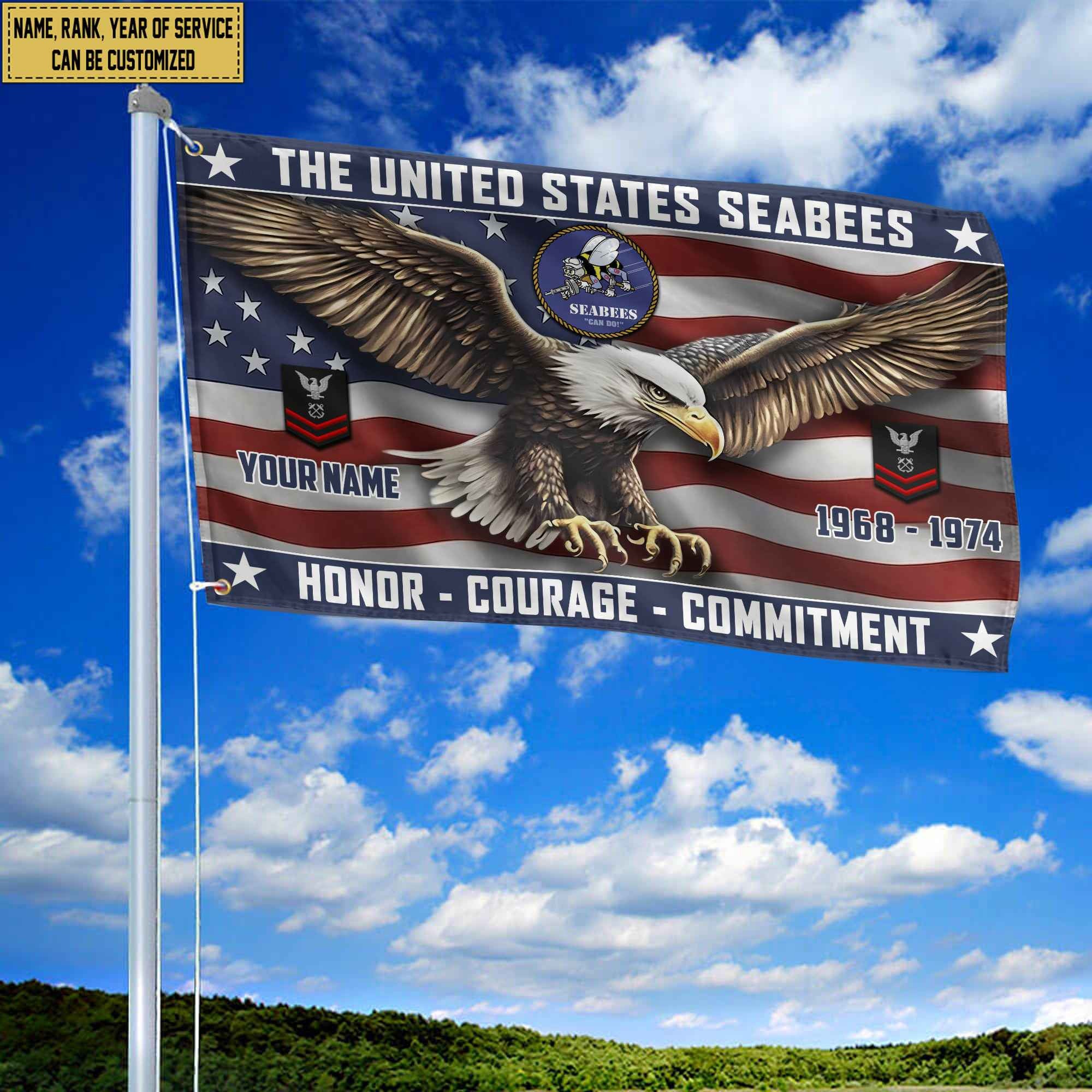 US Seabees Custom Grommet Flag, Gifts For Seabees Veteran, Best Gifts On Father's Day, Armed Forces Day, Independence Day, Veterans Day.