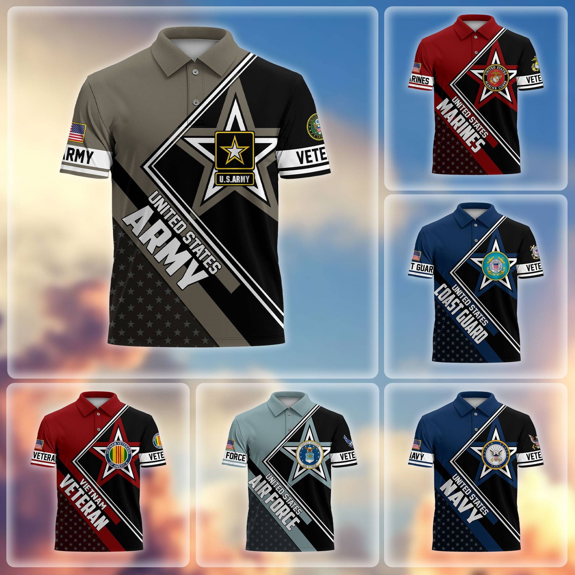 Premium US Veterans Polo Shirt, Gifts For US Veterans, Gifts For Dad, For Husband, Best Gifts On Father's Day, Armed Forces Day, Independence Day, Veterans Day.